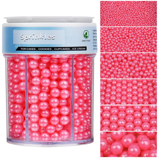 Valentines Sprinkles for Cake Decorating, 11Oz 6 Sizes Pink Pearl Sprinkles for Cake Cupcake Ice Cream Donuts Cookie Baking Toppings