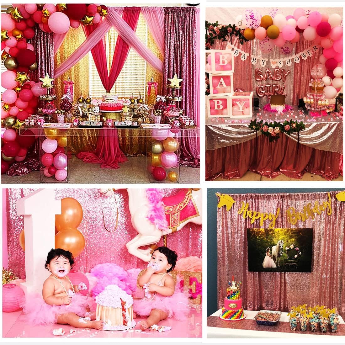 Poise3EHome 2 Panels 2ft x 8ft Fuchsia Pink Sequin Backdrop Curtains for Wedding Party Xmas Decoration