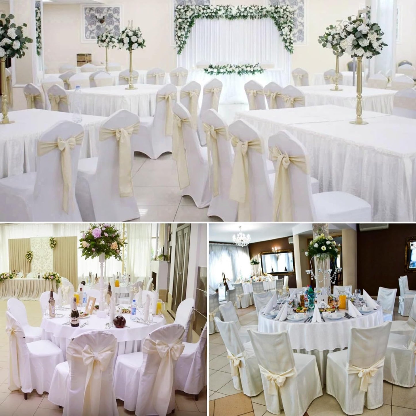 100 PCS Satin Chair Sashes Decorative Bow Chair Sashes Ties Chairs Ribbon Bows Seat Cover Band for Wedding Birthday Party Ceremony Reception Hotel Banquet Events Home Kitchen Decor(7x108Inch,Ivory)