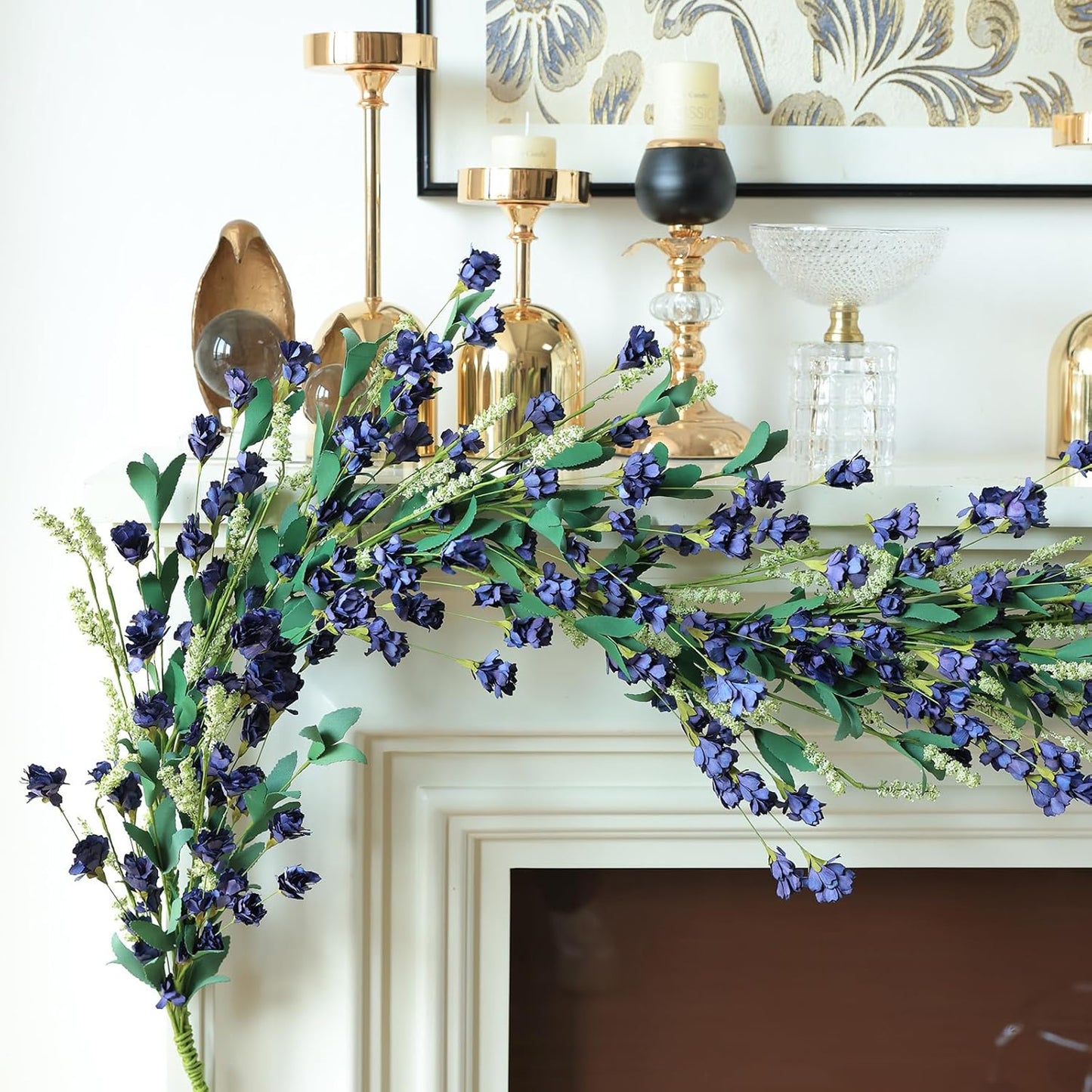 Mizii Blue Artificial Flower Garland 6FT Fake Wildflower Floral Garland Hanging Vines Spring Summer Flowers Decorations for Mantle Table Centerpieces Room Wall Fireplace Wedding Decor (Navy Blue)