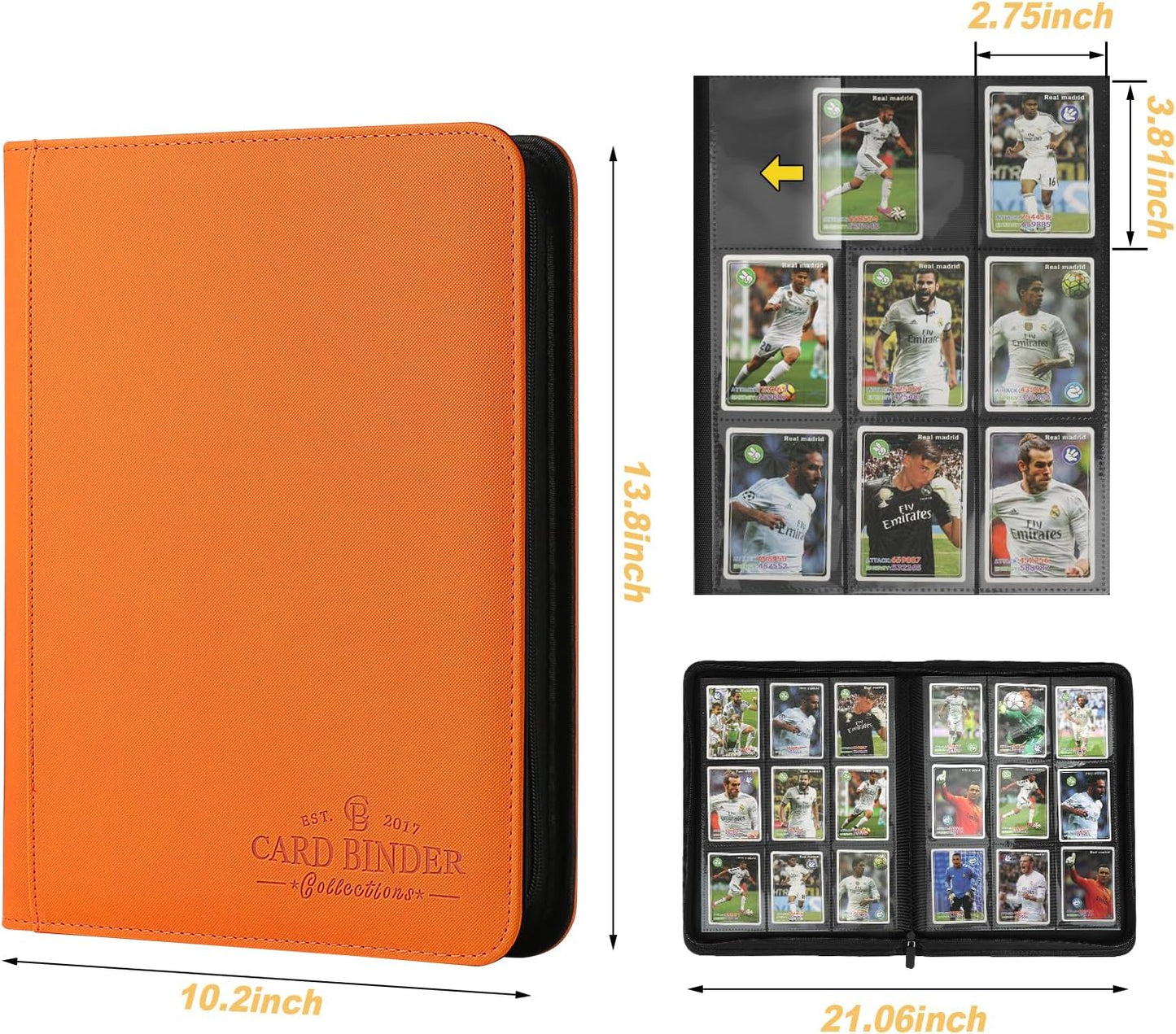 9 Pocket Card Binder, Premium Zip Trading Card Binder, 540 Double Sided Pocket PU Collection Binder, Collector Album, Card Folder for MTG, TCG, Sports Cards