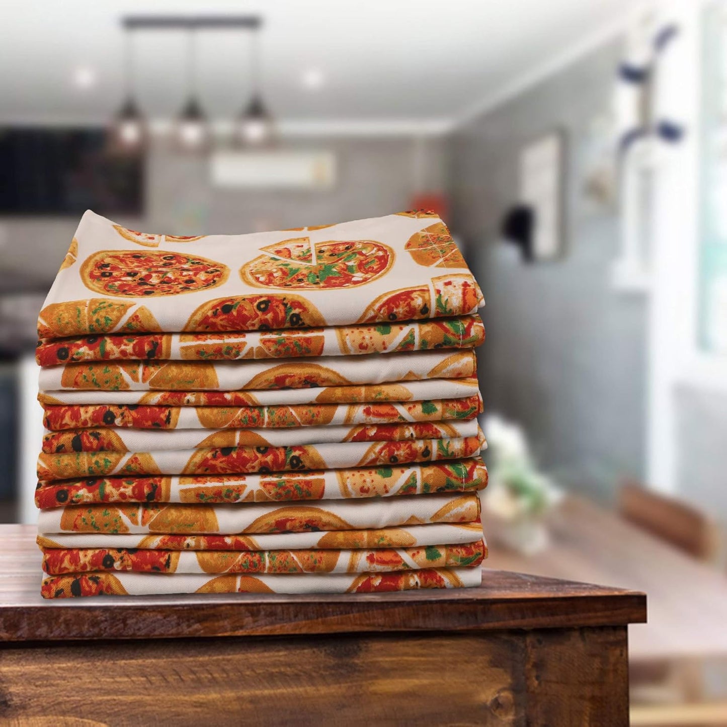 Urban Villa Dinner Napkins Pizza Print Cloth Napkins (Set of 12) Oversized 20x20 Inches 100% Cotton Premium Quality Soft Durable with Mitered Corners Reusable Washable Everyday Use Napkins