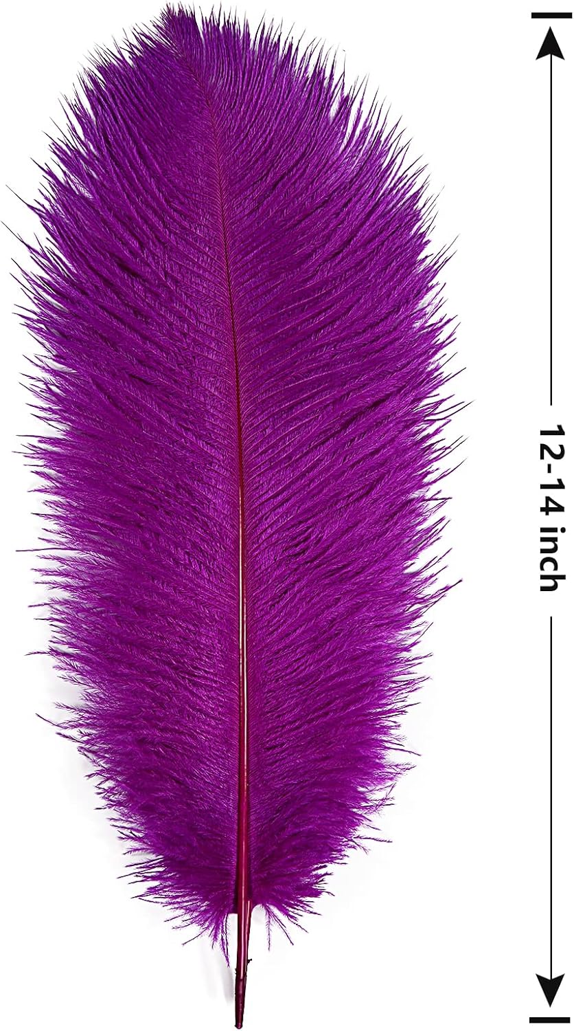 THARAHT Purple Ostrich Feathers 12pcs Large Natural Bulk 12-14Inch 30cm-35cm for Wedding Party Centerpieces Halloween and Decoration Feather