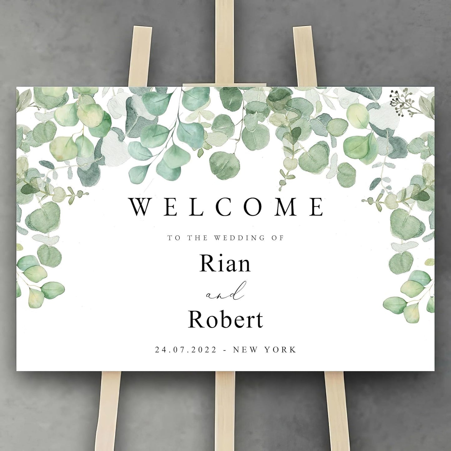 Generic Eucalyptus Wedding Welcome Sign, Minimalist, Greenery, Foliage, 12x18, 18x27, 24x36 Inch, Plastic, 4mm, Tabletop Mount