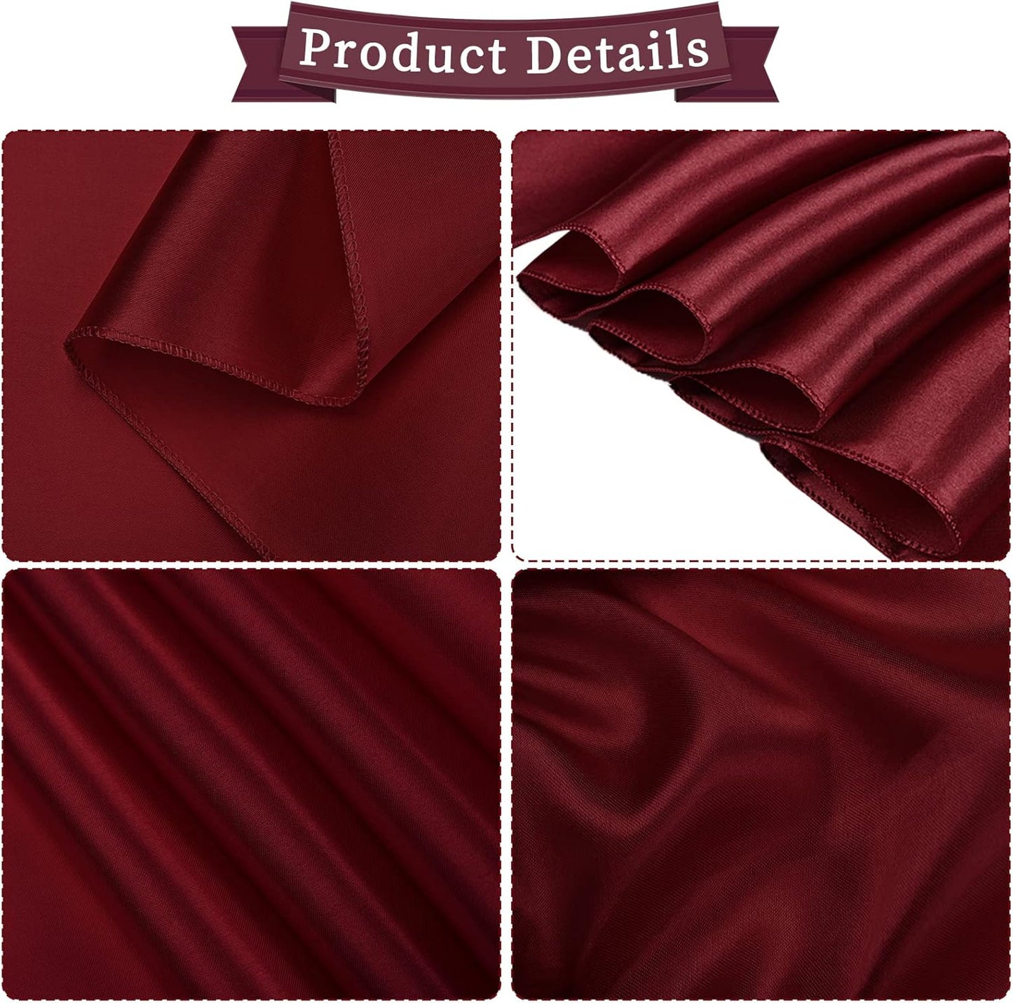 fani 60 PCS Burgundy Satin Chair Sashes Bows Universal Chair Cover for Wedding Reception Restaurant Event Decoration Banquet,Party,Hotel Event Decorations (7 x 108 inch)