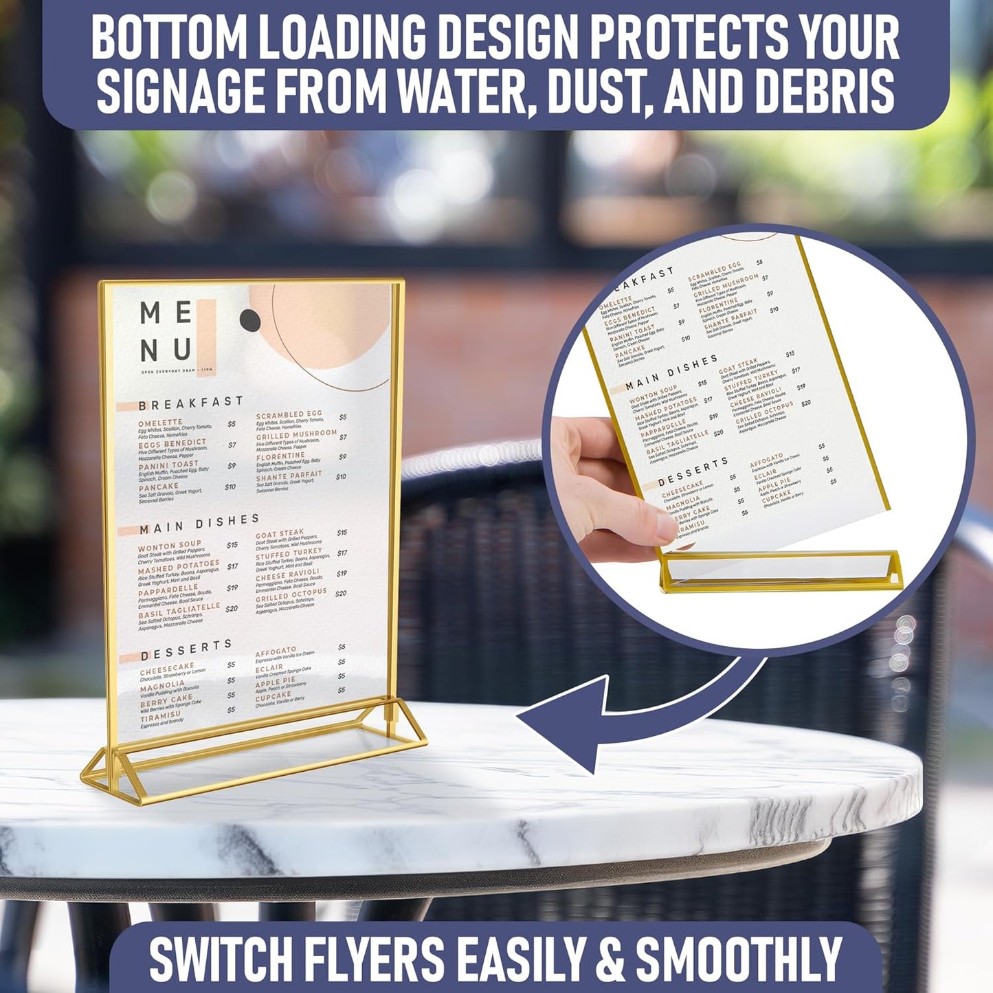 Gold Picture Frames Double-Sided, 6-Pack 8.5x11 Acrylic Table Number Holders, Clear Easel Stands for Signs, Gold Frames for Wedding Table Numbers, Menu Holders, and Photo Displays for Events and Décor