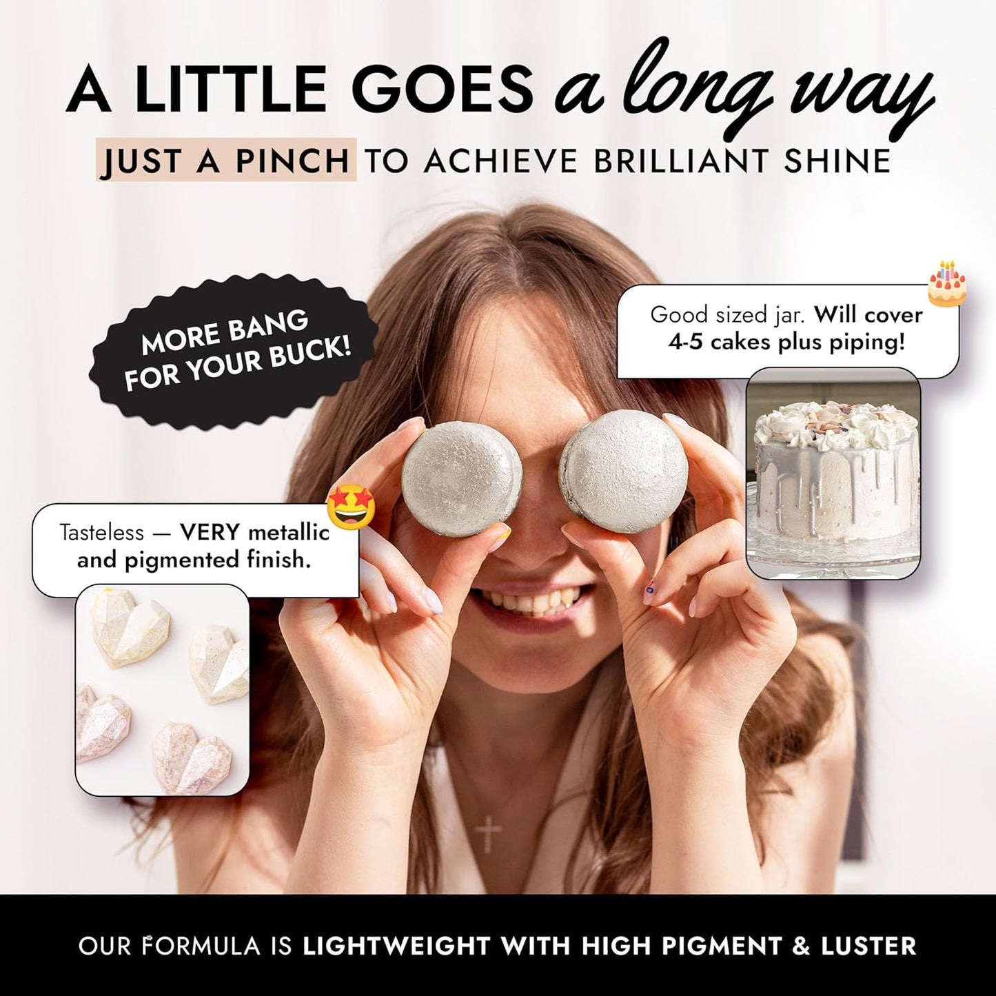 MONÉGASQUE White Edible Glitter for Drinks 15g – Edible Glitter for Cakes & Cocktails - Halloween Sprinkles White Luster Dust for Cocktail, Cake Decorating, Food Decorations Spray - Drink Shimmer