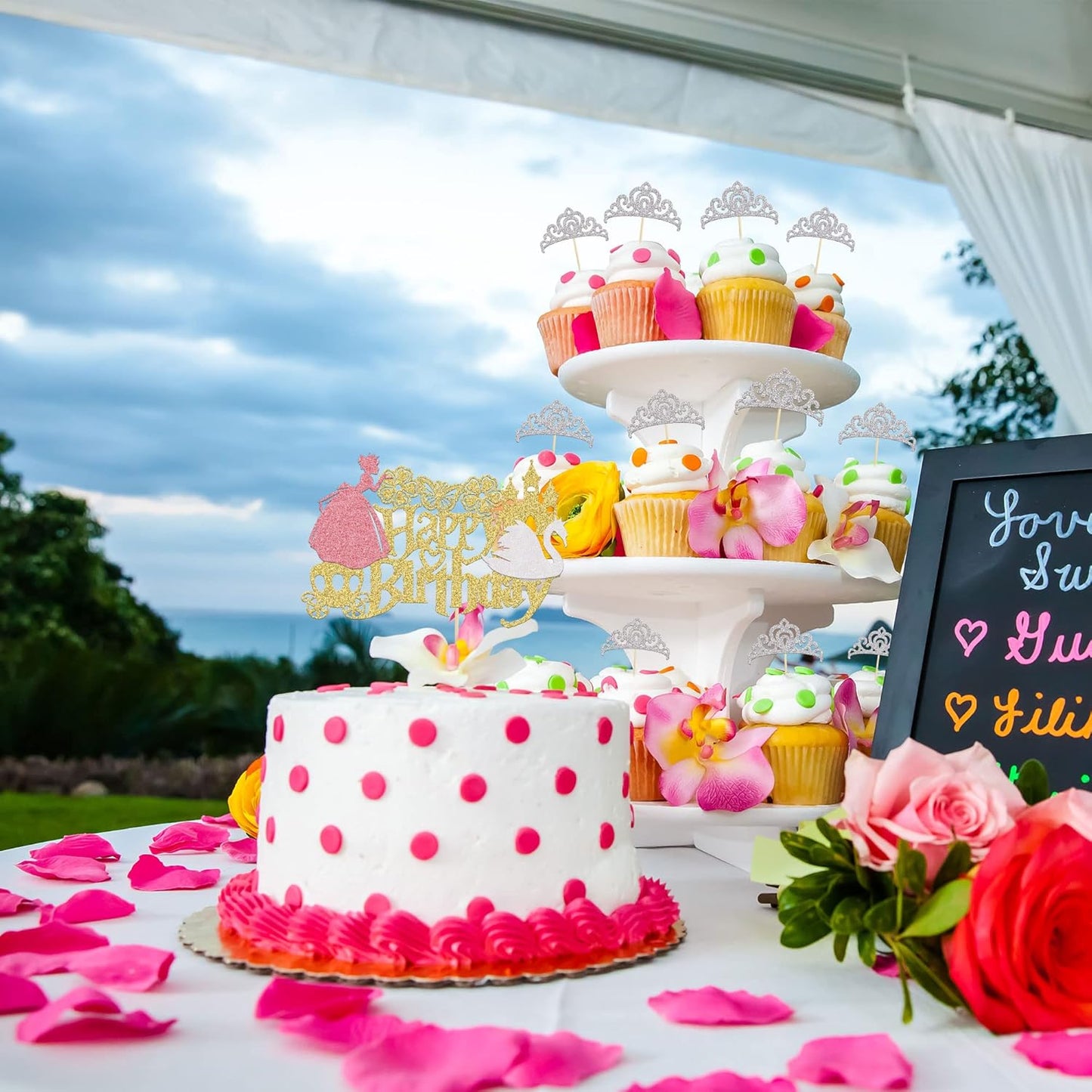 Gyufise 24Pcs Silver Princess Crown Cupcake Toppers Glitter Princess Cake Pick Decorations for Wedding Girl Birthday Baby Shower Party Decorations