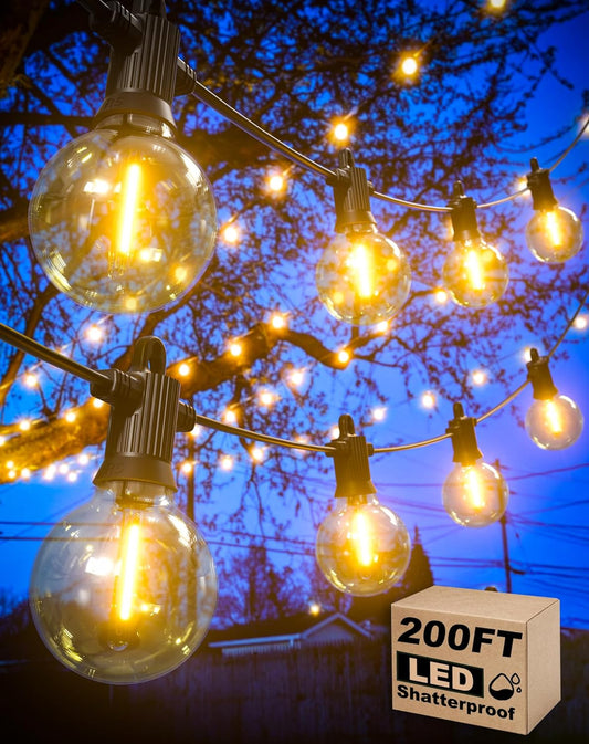 Outdoor String Lights, 200FT Patio Lights with 100 Shatterproof G40 Globe Bulbs(4 Spare), Waterproof Connectable Dimmable LED Hanging String Lights for Outside Backyard Porch Balcony (100FT x 2)