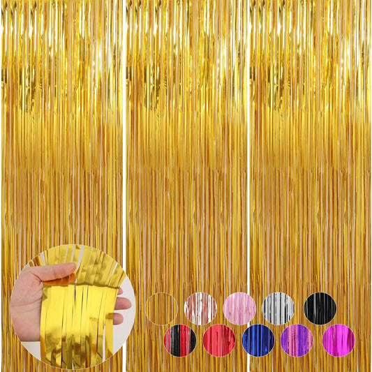 3 Pack Gold Foil Fringe Curtains Streamers Party Decorations 3.3 x 8.2 ft, Gold Tinsel Curtain Fringe Backdrop for Parties, Door Fringe Birthday Streamers, Photo Booth Backdrops, Party Decor