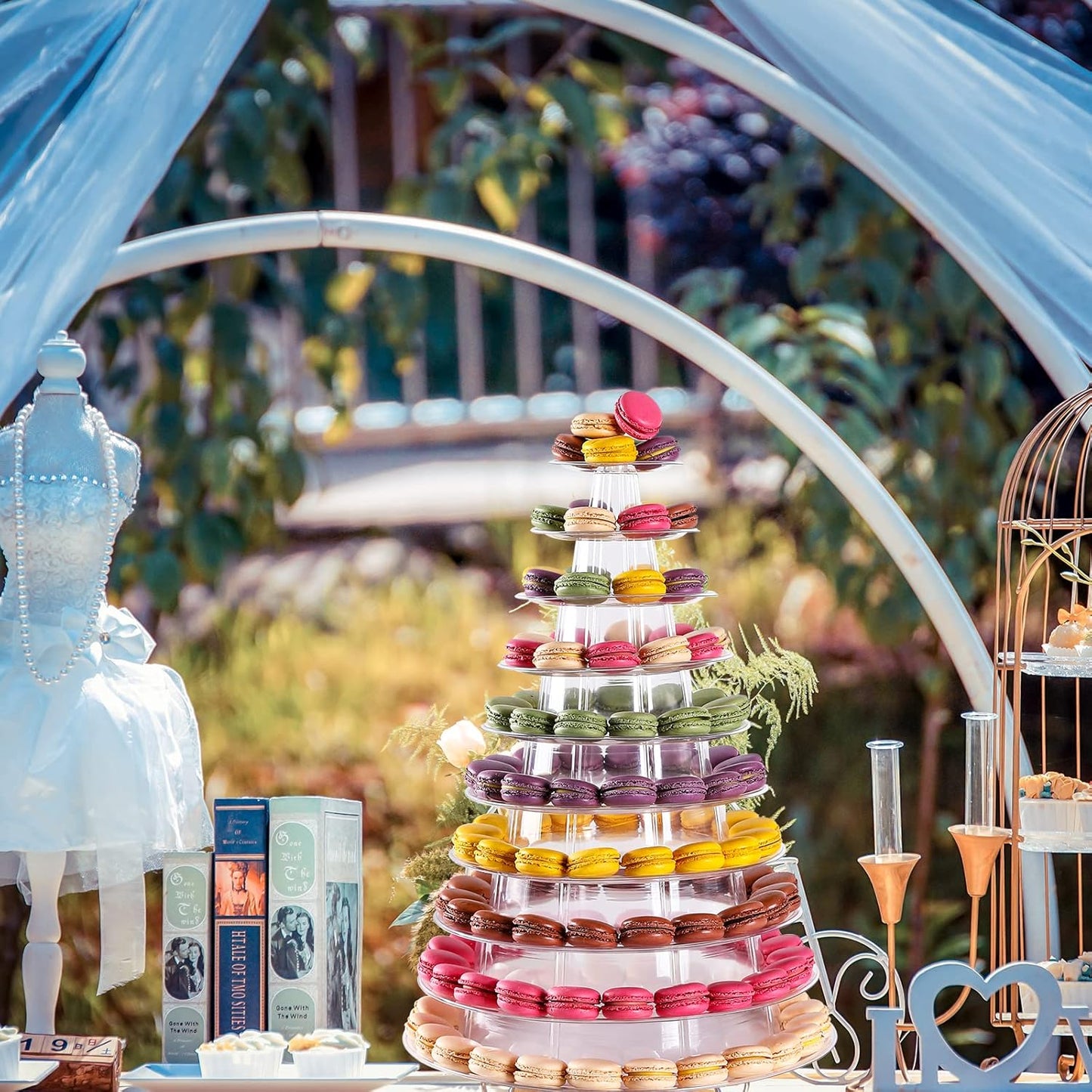 Macaron Tower Stand 10 Tier 4" - 13" Transparent Plastic Round Tower Display Stand Cupcake Cake Holder Rack Platter to Hold 230 Macarons for Wedding Birthday Party Decor