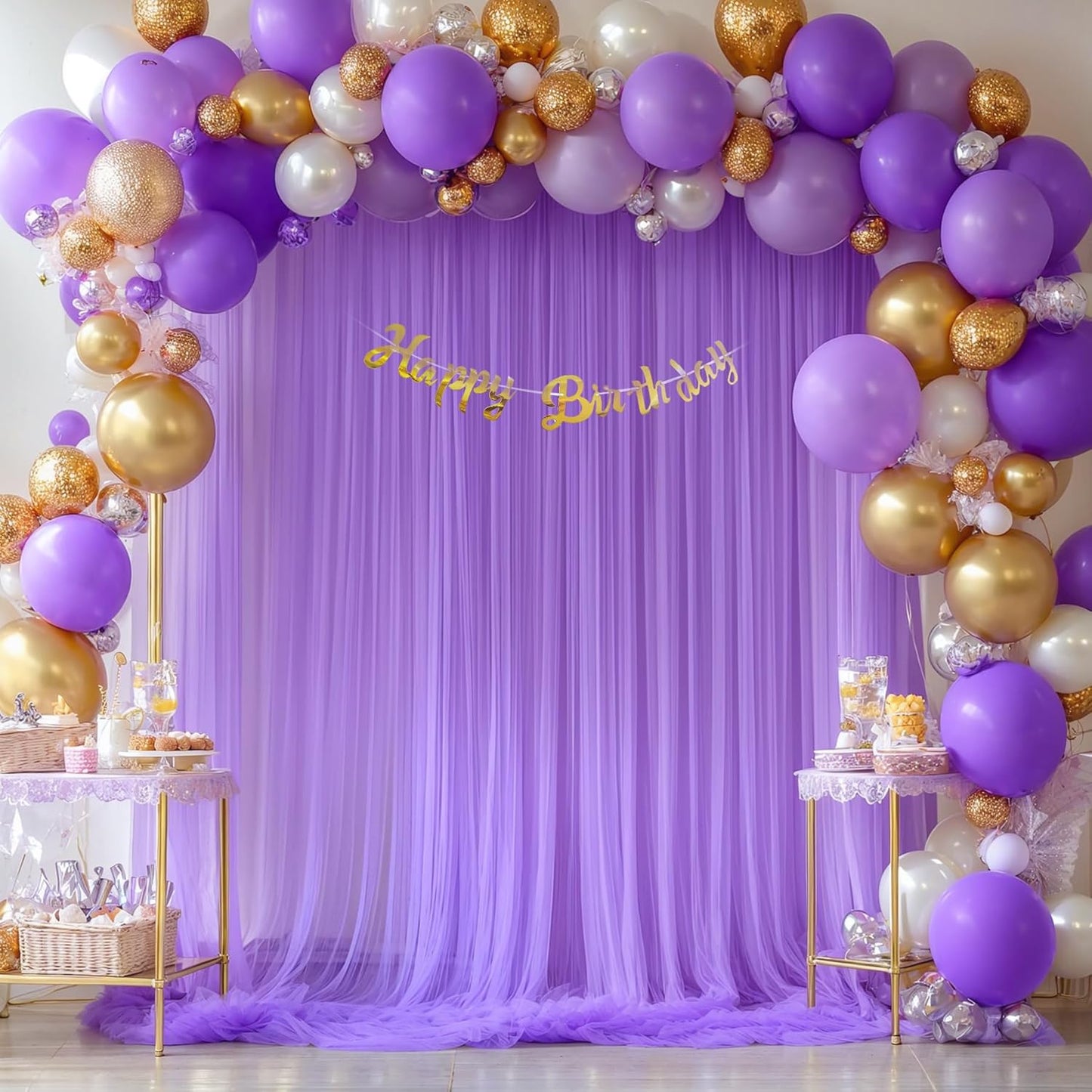 Purple Sheer Backdrop Curtain for Baby Shower Girls Birthday Party 10ft X 10 ft, 2 Panels Purple Tulle Backdrop Curtains Drapes for Wedding Photoshoot Background Decorations