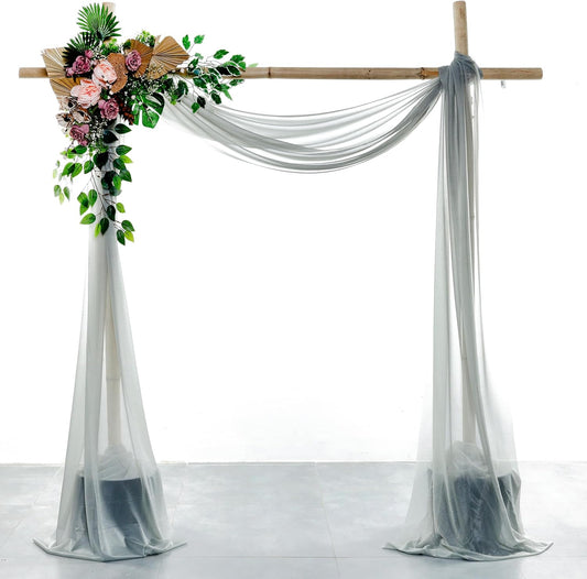 VDS Pack of 2 Panel (30 Inch X 40 Feet) Wedding Arch Draping Fabric Sheer Chiffon Fabric Drapery for Wedding Ceremony Reception Swag Backdrop Canopy Chuppah ARBO Altars Decoration (Grey)