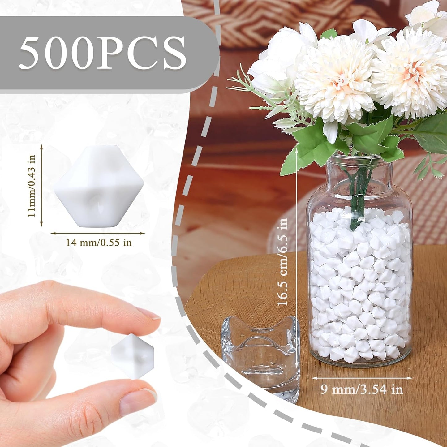 LAIDANLA 500PCS White Acrylic Gems Vase Fillers for Centerpiece White Fake Ice Cubes Plastic Diamonds Fake Crushed Rocks DIY Party Table Scatter Prop Wedding Decoration Accessories