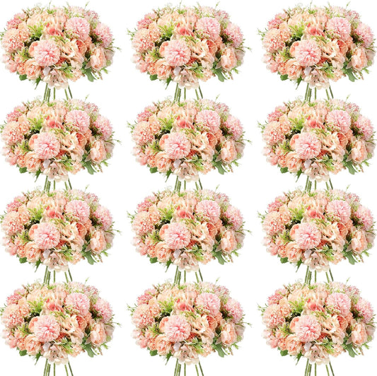 Tigeen Artificial Flowers Artificial Peonies Silk Flowers Faux Peony Fake Peony Silk Hydrangea Bouquet for Wedding Table Centerpiece Floral Vase Decor(Light Pink,12 Bundles)