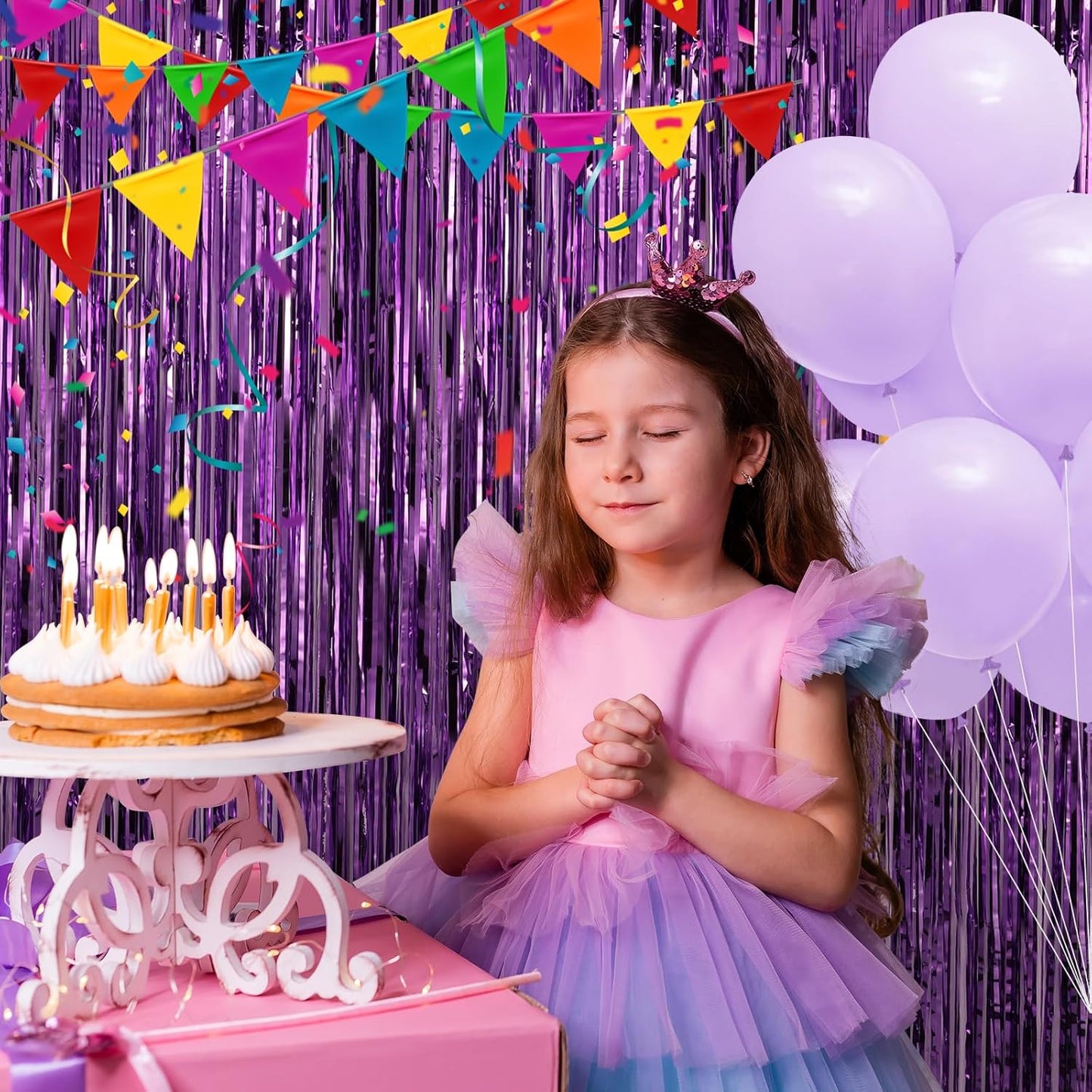 2 Pack Purple Foil Fringe Curtains Door Streamers Party Decorations 3.3 x 8.2 ft, Tinsel Curtain Fringe Backdrop for Parties, Door Fringe Birthday Streamers, Photo Booth Backdrops, Party Decor