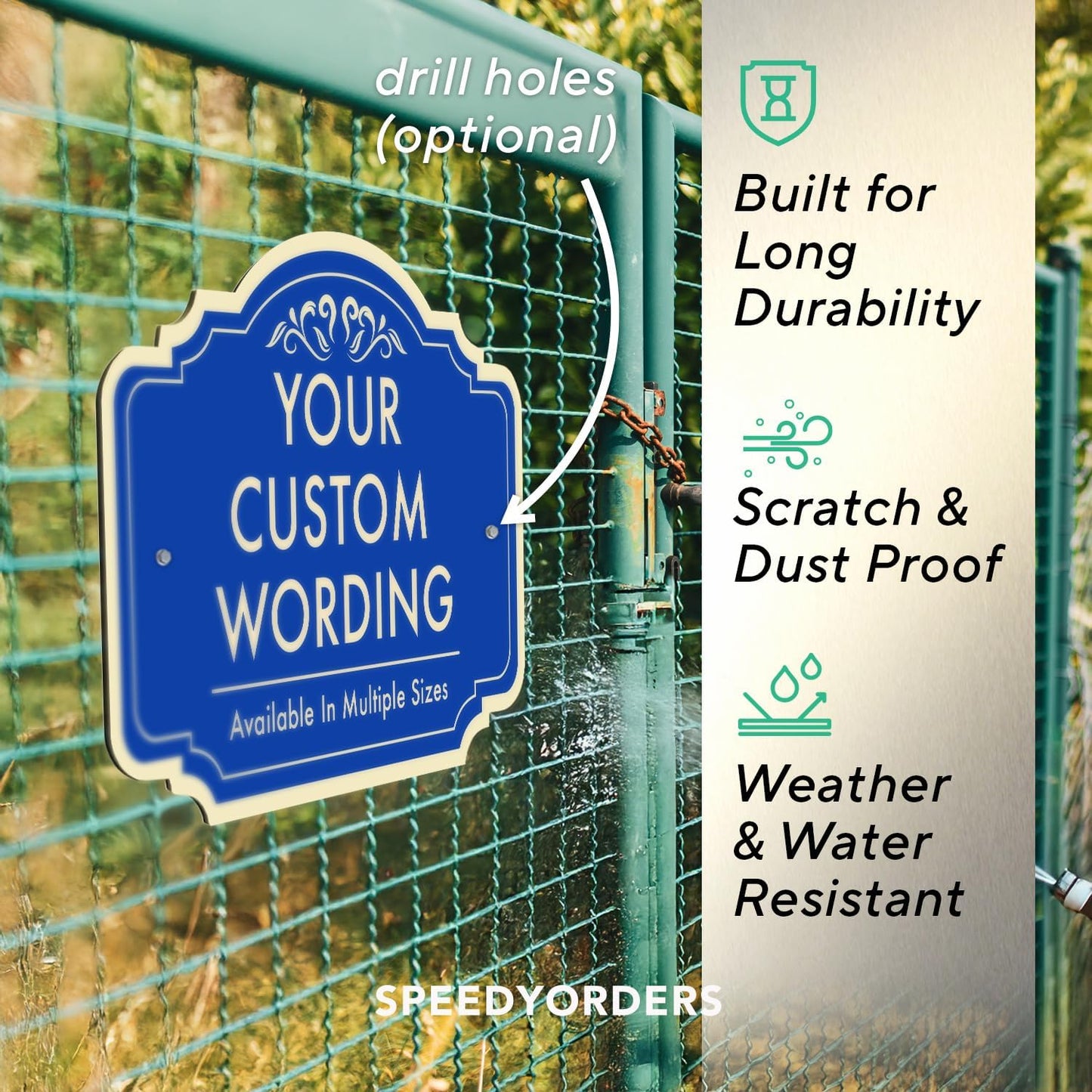 Custom Decorative Outdoor Metal Sign - Personalized Aluminum Driveway Sign, Waterproof, Made in USA - Design 2 Blue Steel 24x18 In