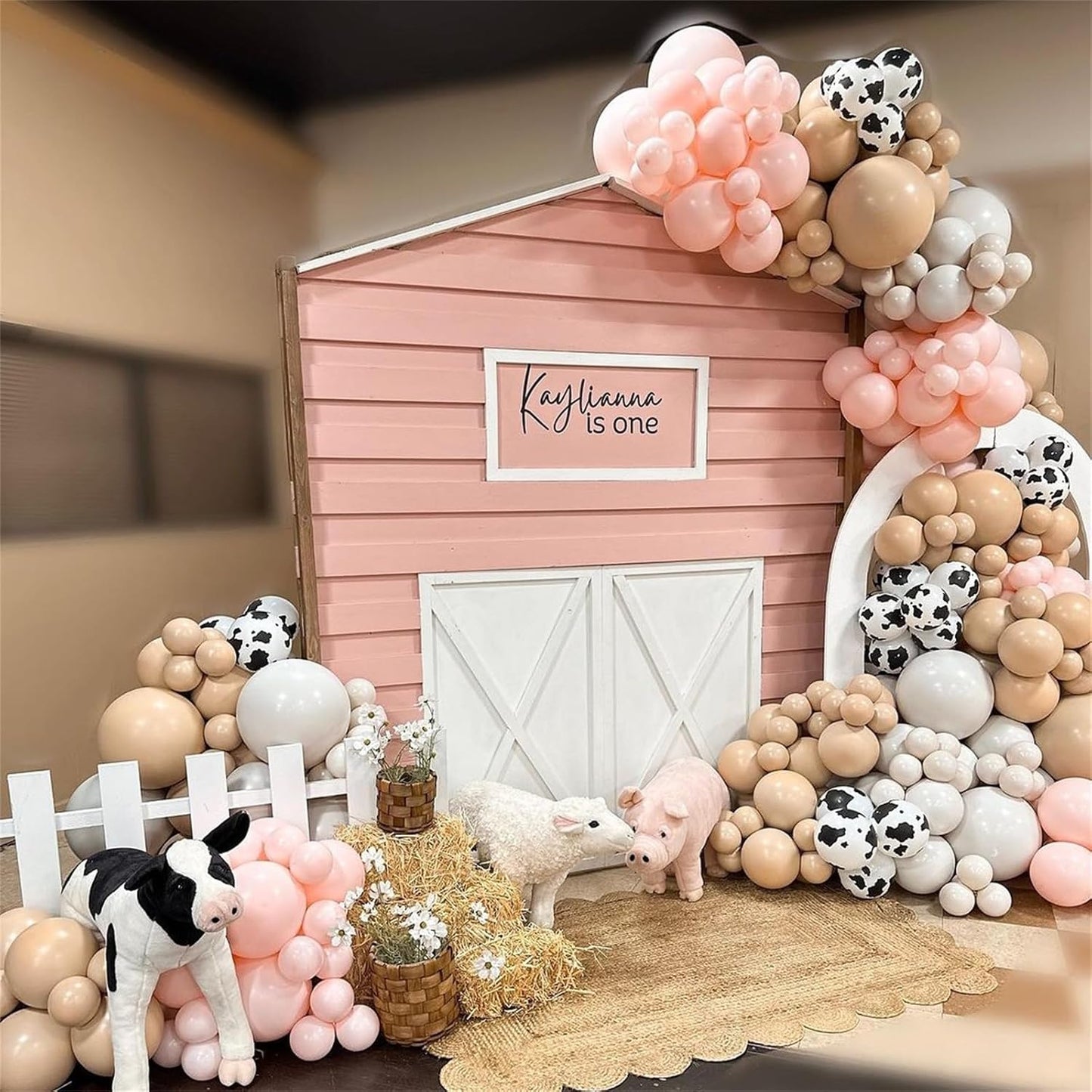 Cow Print Balloons, 60PCS Pastel Pink Cow Print Latex Balloons, Pink Cream Beige White Balloons for Girls Birthday Baby Shower Cowgirl Rodeo Farm Animals Gender Reveal Party Decorations Supplies