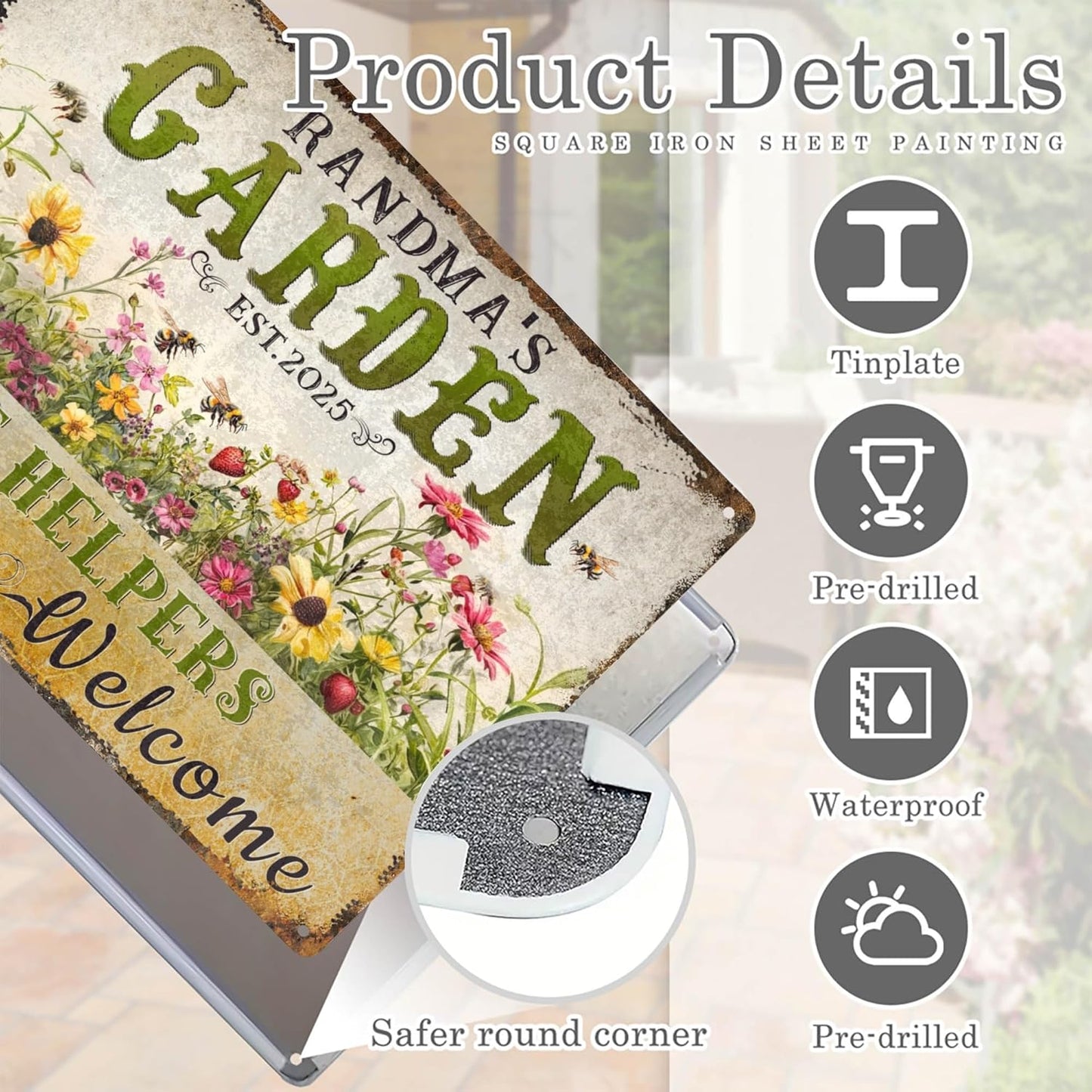 Custom Sign, Personalized Metal Signs, Customize for Office, Business, Workplace, Office, Home, Delivery Signs, Metal Sign With Your Own Image, Text,Photo, Pets, Kids Art Made in USA (Garden 02)