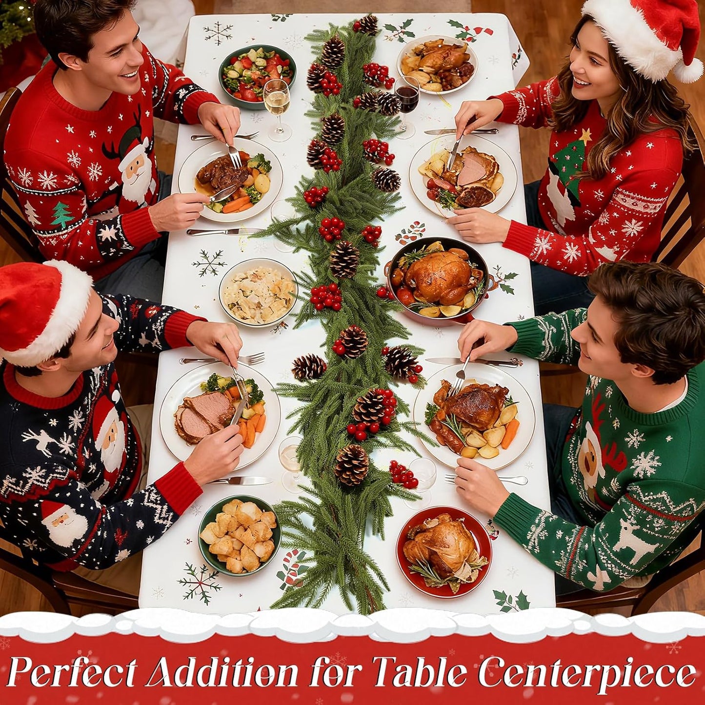 9ft Christmas Norfolk Pine Garland - Real Touch Artificial Greenery Cedar Garland for Xmas Fireplace Mantle Table Window Home Holiday Decoration