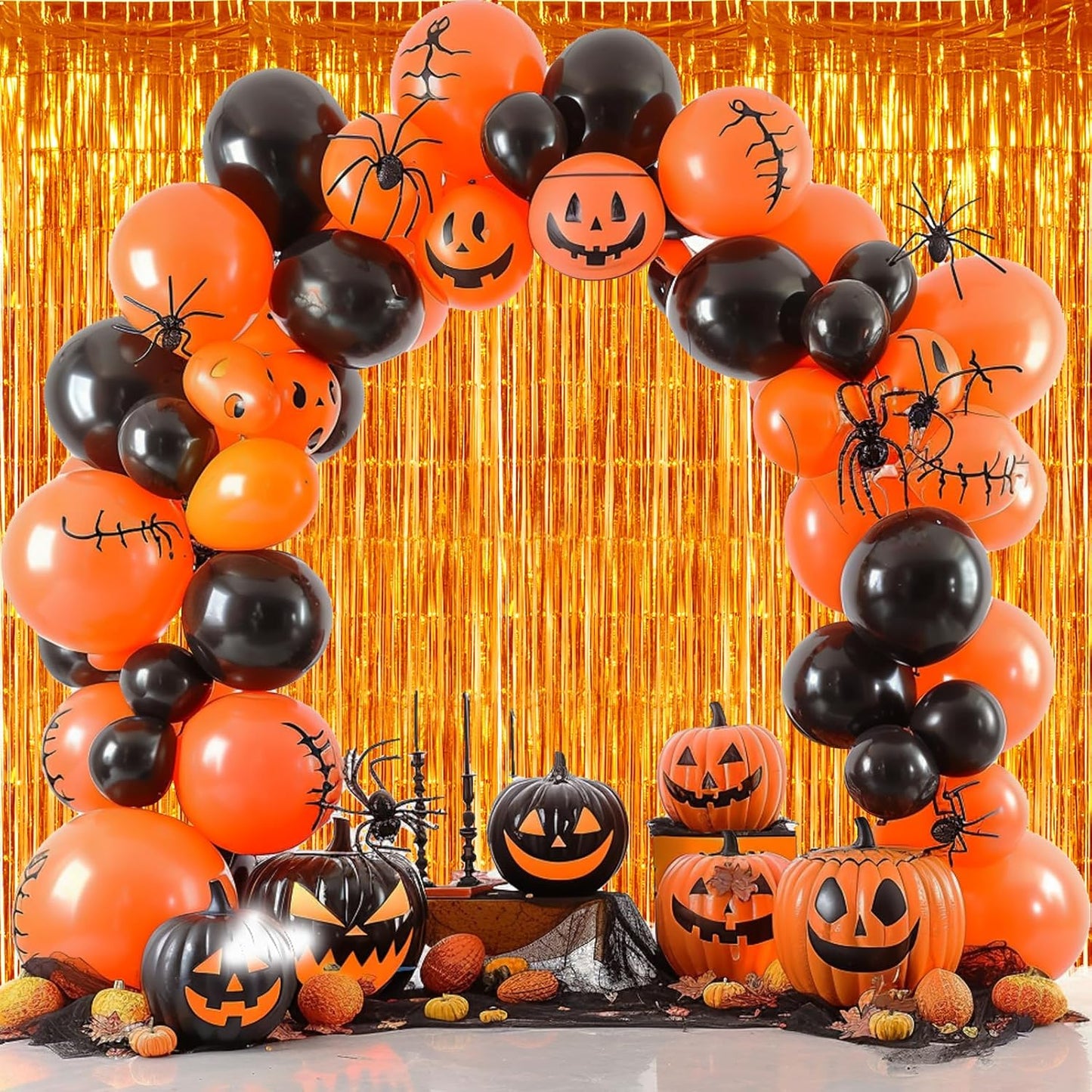 TONIFUL 3Pcs Orange Door Streamers,Photo Booth Backdrop Metallic Streamers Foil Fringe Curtains for Halloween Thanksgiving New Year Bachelorette Birthday Party Streamers Decor(9.9ft x 6.6ft)