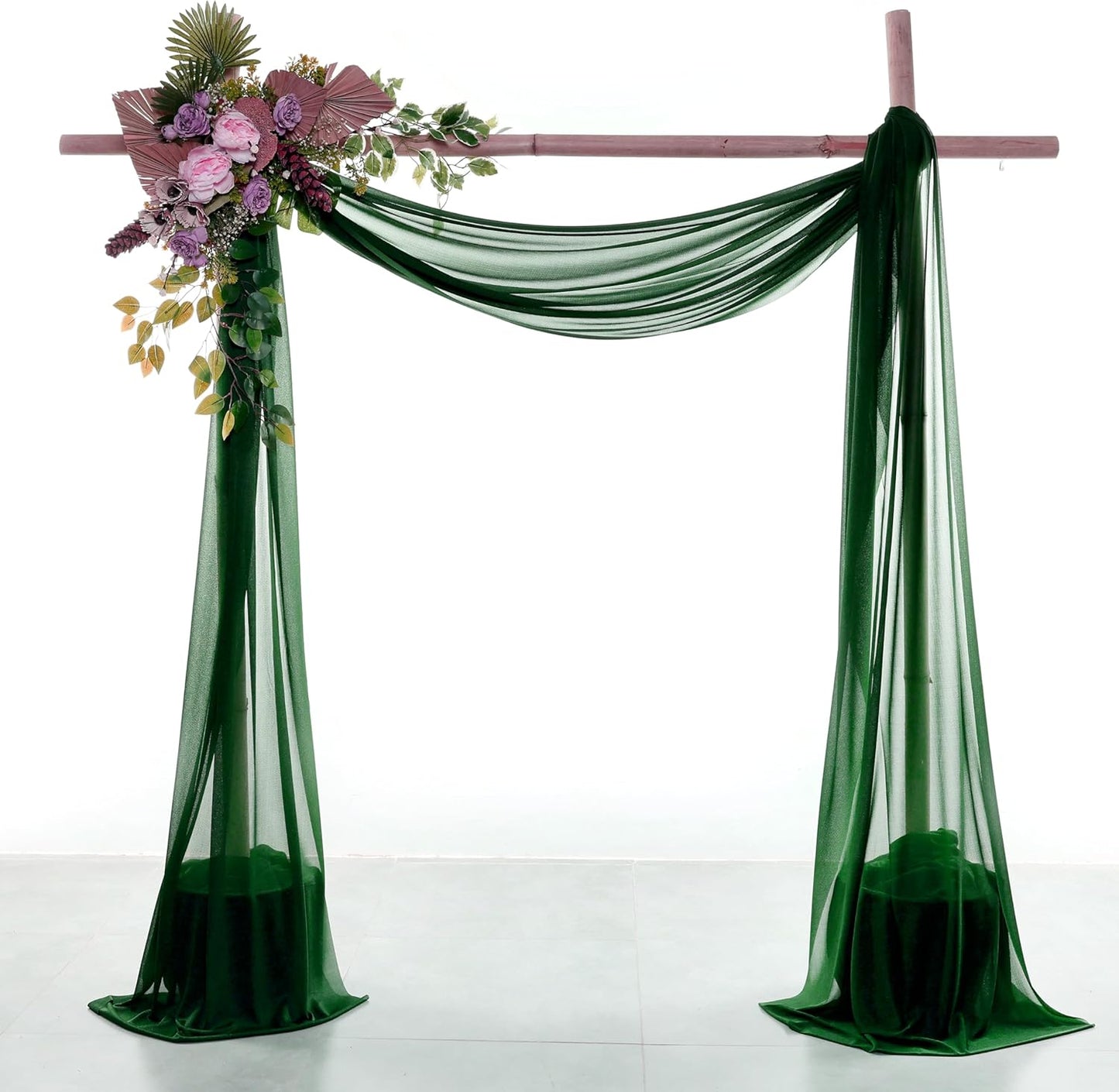 VDS Pack of 1 Panel (30 Inch X 30 Feet) Wedding Arch Draping Fabric Sheer Chiffon Fabric Drapery for Wedding Ceremony Reception Swag Backdrop Canopy Chuppah ARBO Altars Decoration (Hunter Green)