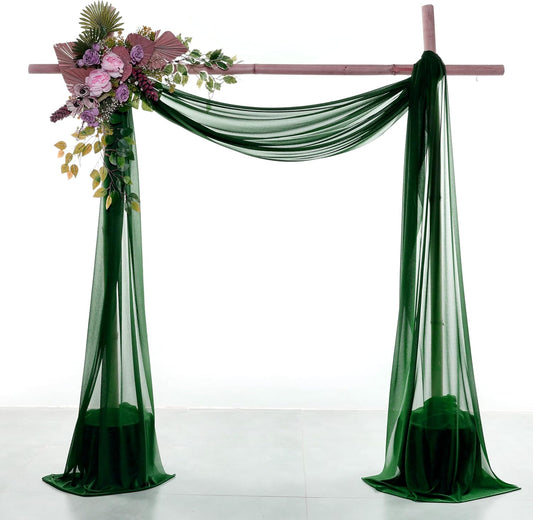 VDS Pack of 1 Panel (30 Inch X 30 Feet) Wedding Arch Draping Fabric Sheer Chiffon Fabric Drapery for Wedding Ceremony Reception Swag Backdrop Canopy Chuppah ARBO Altars Decoration (Hunter Green)