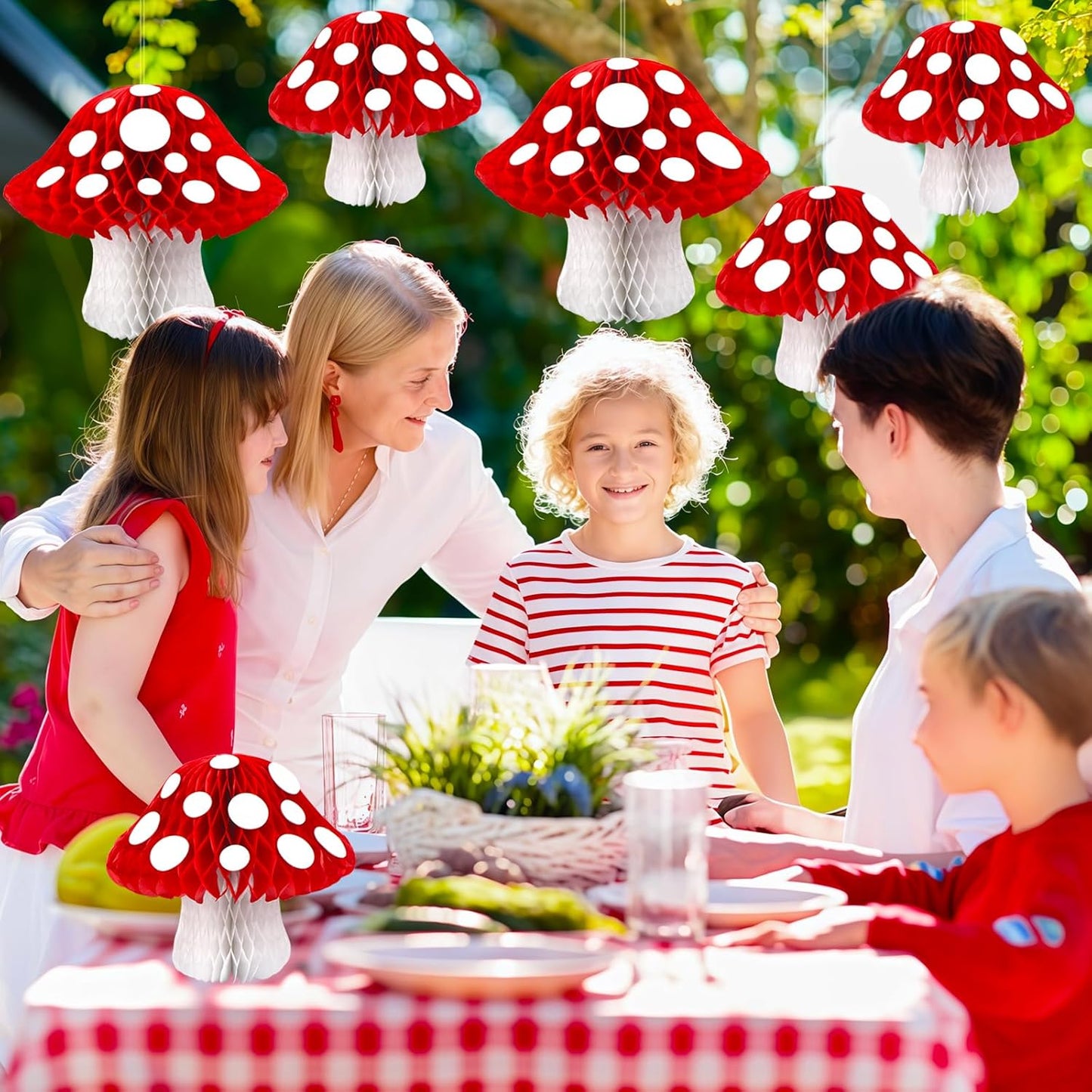 8PCS Mushroom Honeycomb Decor Mushroom Shaped Tissue Paper Pom Decorations for Jungle Wonderland Themed Birthday Party 3D Mushroom Honeycomb Centerpiece for Fairy Baby Shower Garden Decoration