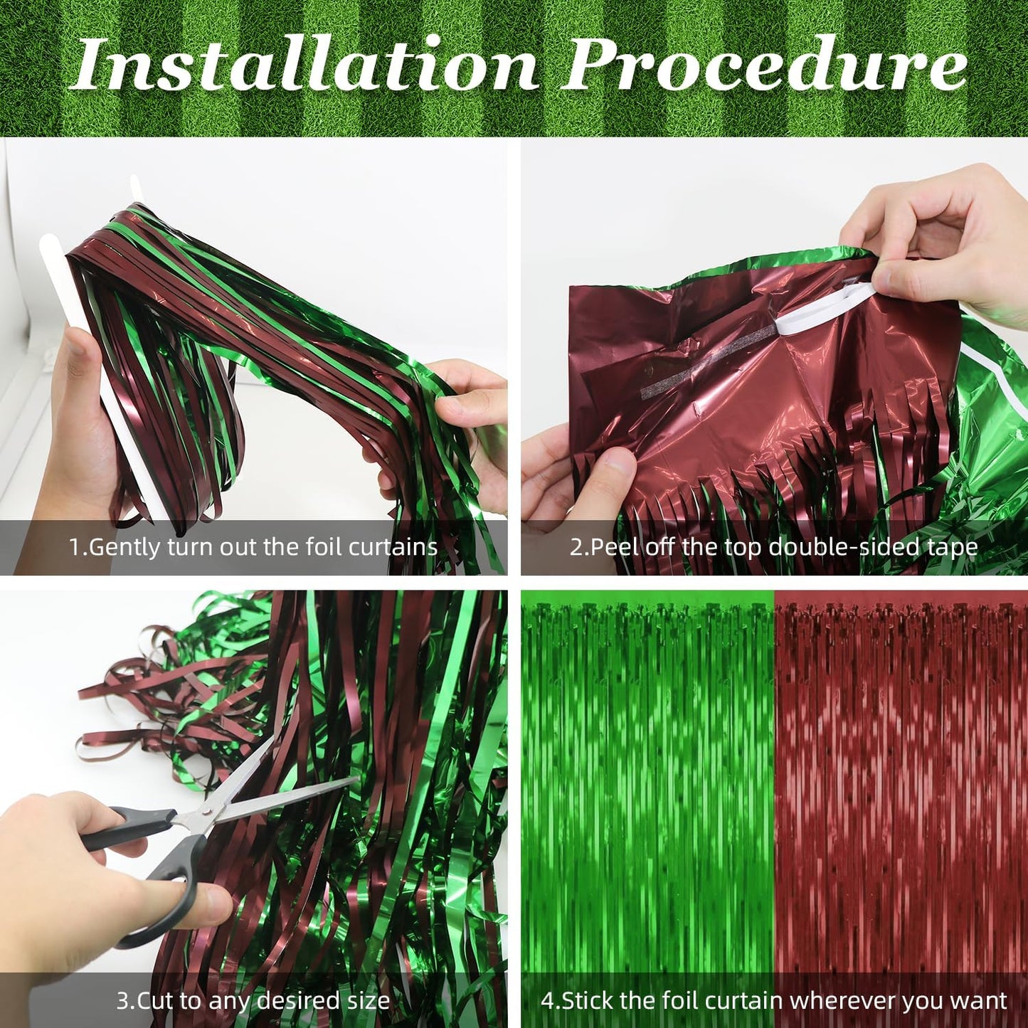 2 Pack Football Party Decorations,3.28 Ft x 6.56 Ft Football Tinsel Backdrop,Brown Green Foil Fringe Curtains Metallic Party Streamer Birthday Party Decorations Sports Background
