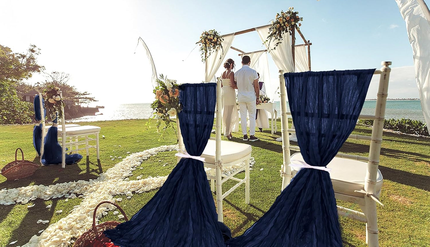 50 PCS Cheesecloth Chair Sashes, Bows Designed ChairSashes, 15.7x70 inch Chair Sashes for Aisle Decorations Universal Chairs Cover Decoration for Wedding Reception Party Banquet (Navy Blue)