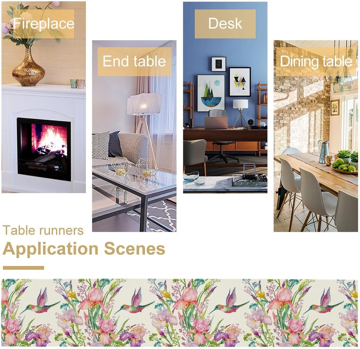 Hummingbird Table Runner,Pink Floral Country Style Table Runner for Kitchen Dining Table Home Party Decoration 13x120 Inch