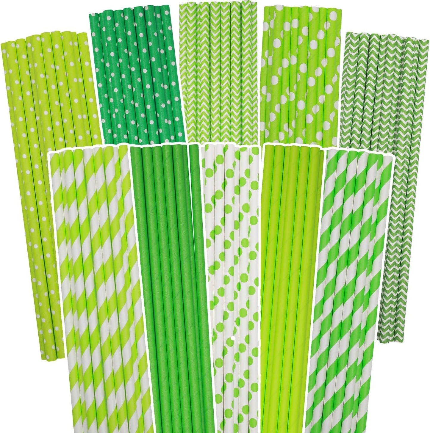 Green Paper Straws for Drinking Green Disposable Straws 150pcs Disposable Straws Bulk（10 Pattern） qiqee