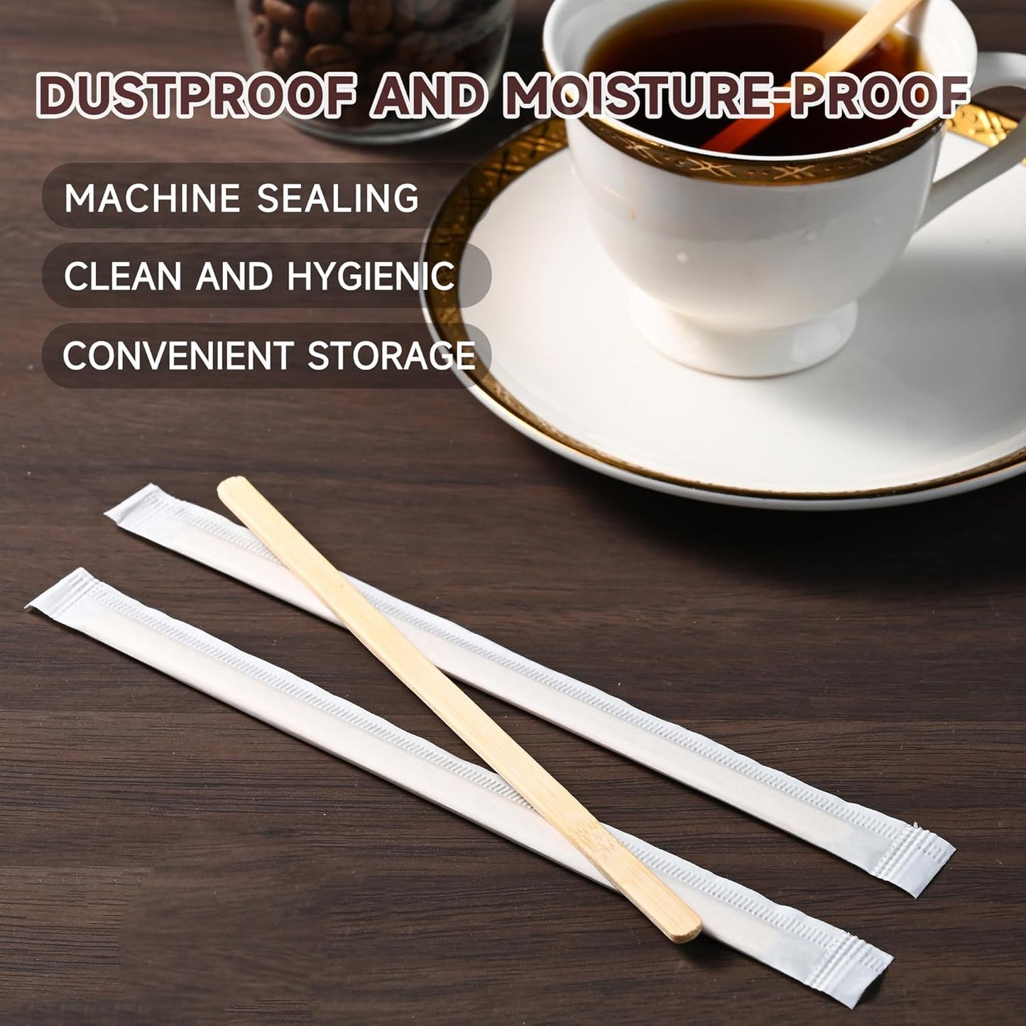VIWIK 500 Pack Coffee Stirrers 5.5 Inch Coffee Bar Accessories - Individually Wrapped Wood Bamboo Coffee Stir Sticks, Disposable Bamboo Stir Sticks
