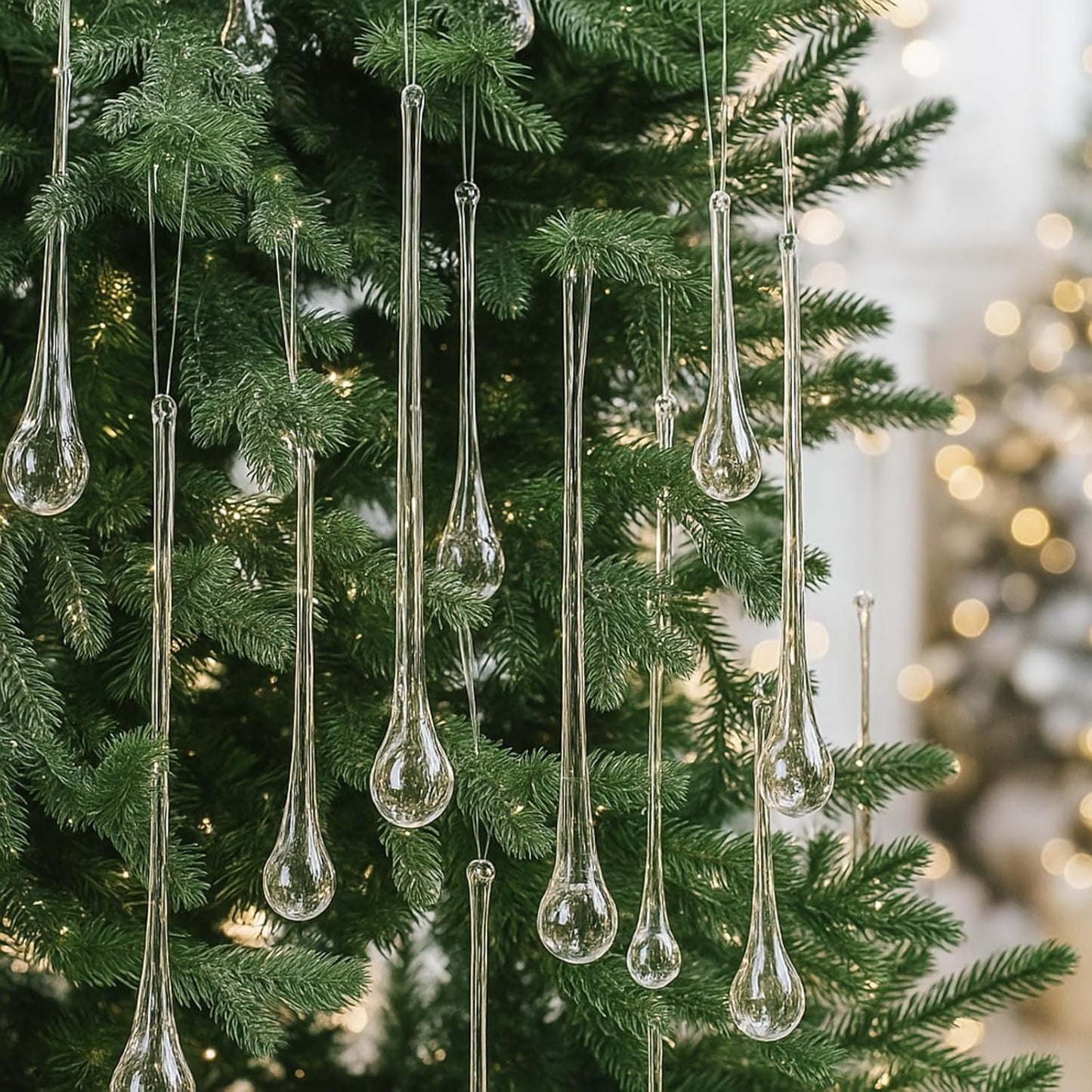 22 Pcs Clear Glass Teardrop Christmas Ornaments Crystal Raindrop Hanging Ornaments Crystal Chandelier Drop Pendant Icicles Decorations for Christmas Tree Winter Party Supplies (4 Large Size)