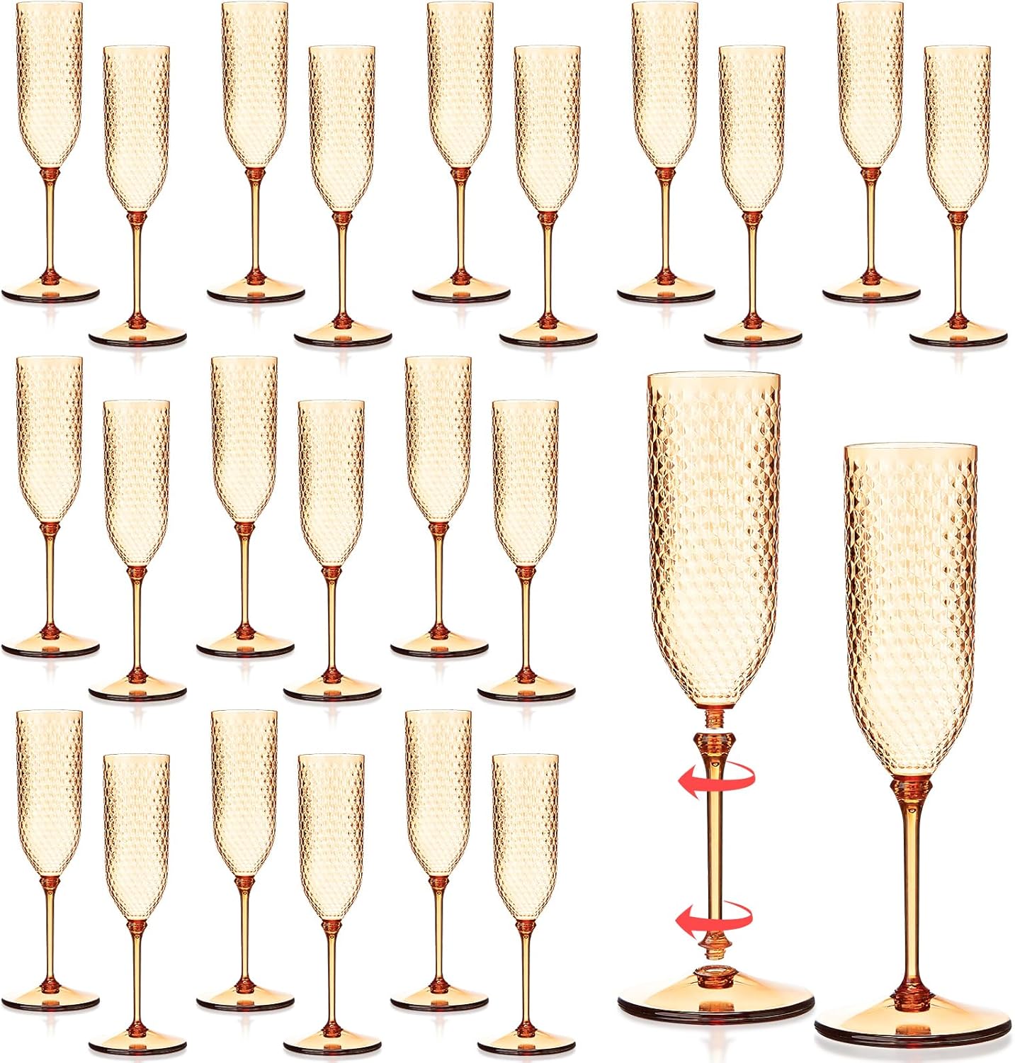 Remerry 48 Pack Detachable Plastic Champagne Flutes 5.5 oz Champagne Glasses Wedding Toasting Crystal Glasses Reusable Unbreakable Party Wine Cups for Wedding New Years Eve Party Supplies