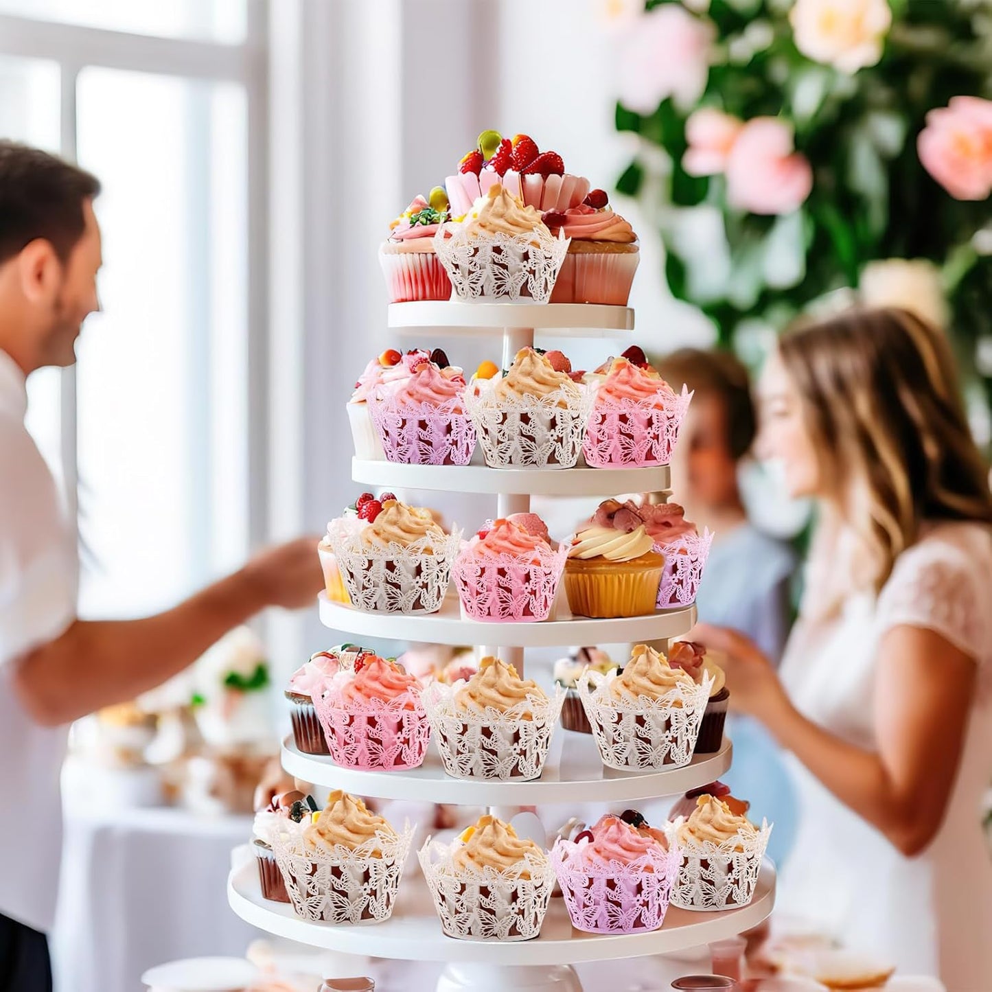 Cupcake Liners, Cupcake Wrappers Artistic Bake Cake Toppers Little Butterfly Flowers Paper White Pink Purple for Wedding Brtyday Party Decoration Pack of 24