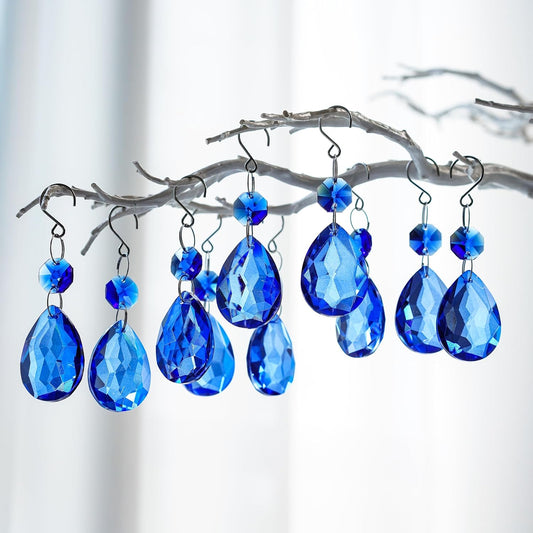 H&D HYALINE & DORA 3Inch Crystal Suncatcher Bauhinia Prisms Pendants 10Pcs Chandelier Crystals Replacement Hanging Sun Catcher Beads for DIY Arts Crafts Decor (Blue)