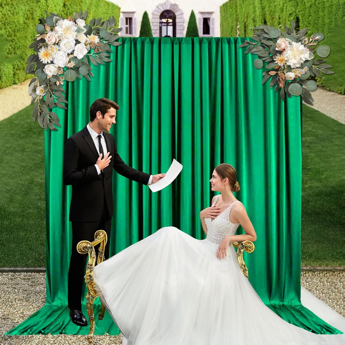 10ft x 10ft Deep Green Backdrop Curtains for Parties, Fabric Satin Background Curtain with Rod Pockets for Weddings, Birthday, Baby Shower, Photography, Graduation Party Backdrop Drapes, 2 Panels