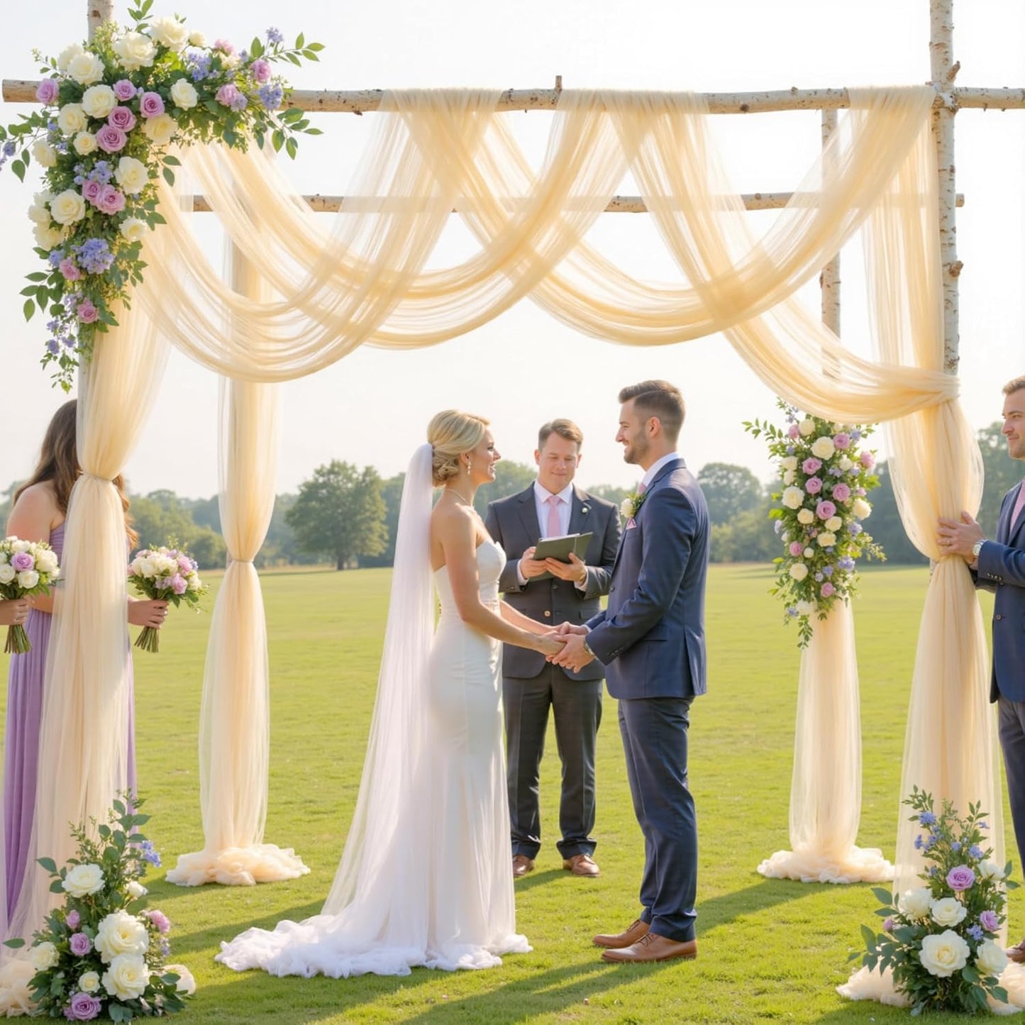 Wedding Arch Draping Fabric Backdrop 2 Panel 30" x 19Ft Champagne Drapes Curtains for Wedding Reception Sheer Tulle Backdrop Curtain for Ceremony Birthday Party Baby Shower Arbor Ceiling Decorations