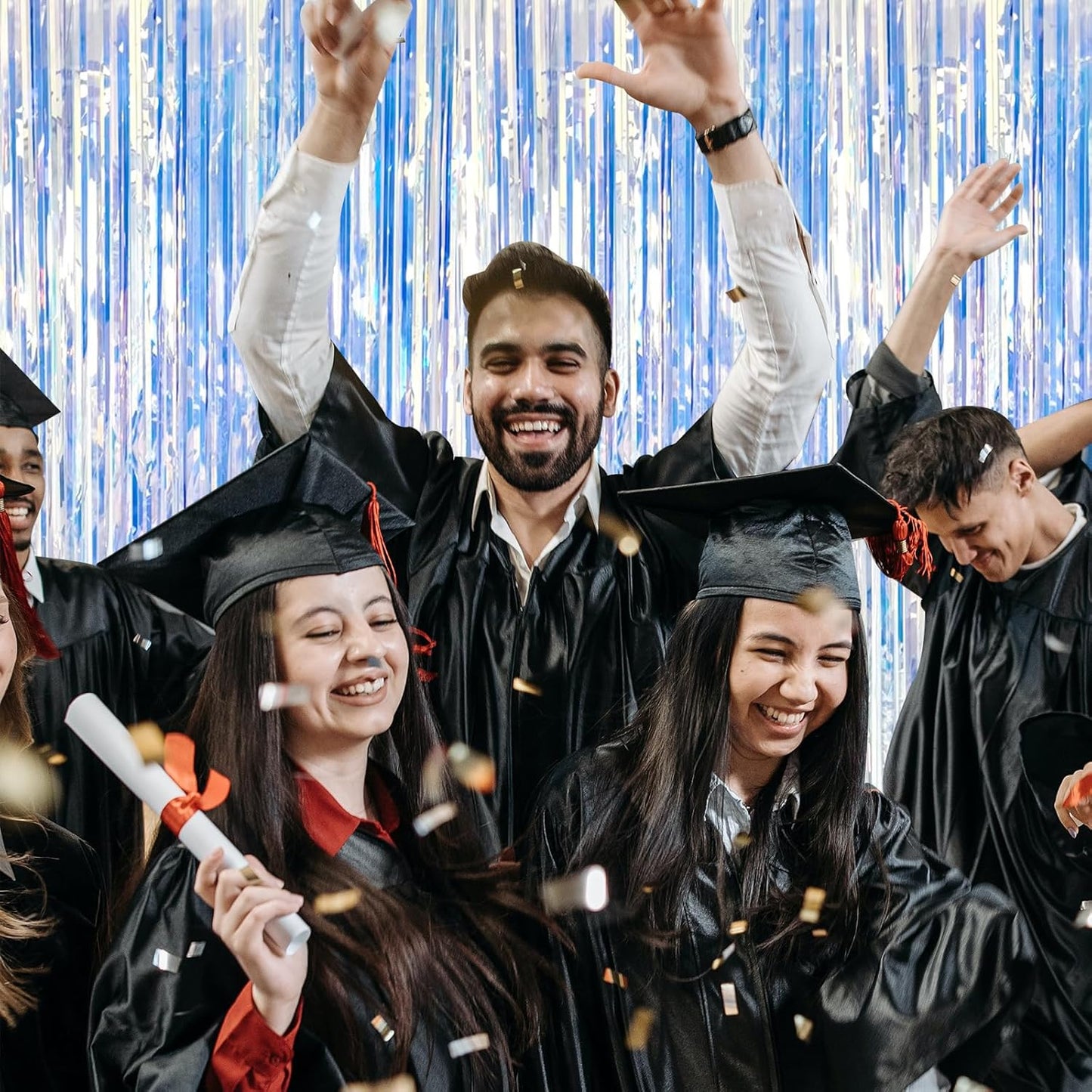 20 Pack Foil Curtain Backdrop Iridescent Metallic Tinsel Foil Fringe Curtains Photo Booth Props for Birthday Wedding Engagement Baby Shower Bachelorette Christmas Holiday Celebration Party Decoration