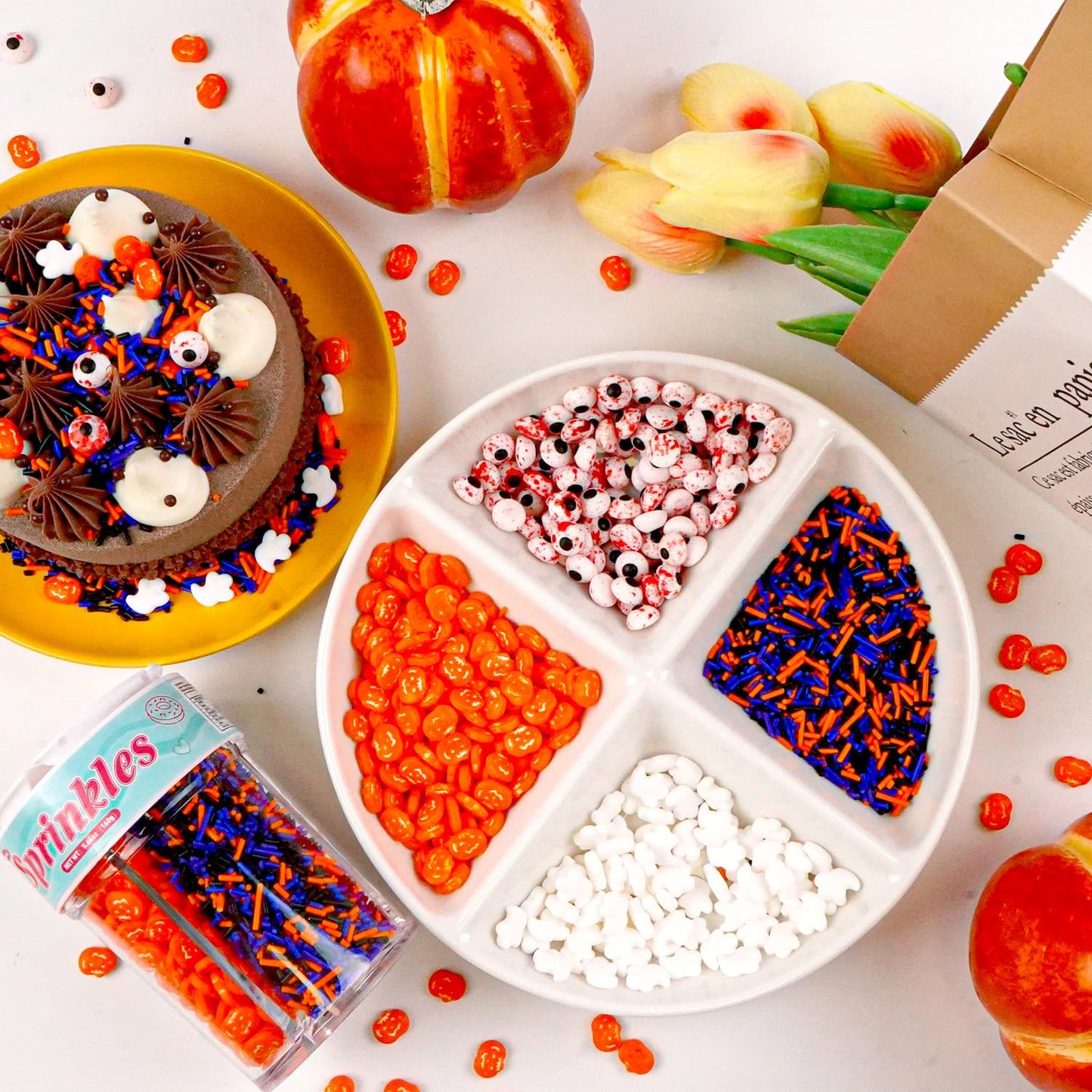 Halloween Sprinkles for Cake Decorating, Edible Candy Eyeballs, Pumpkin Sugar Sprinkles Mix, 160g/5.64oz, Perfect for Cake Decoration, Cupcake Decorations Ice Cream Toppings