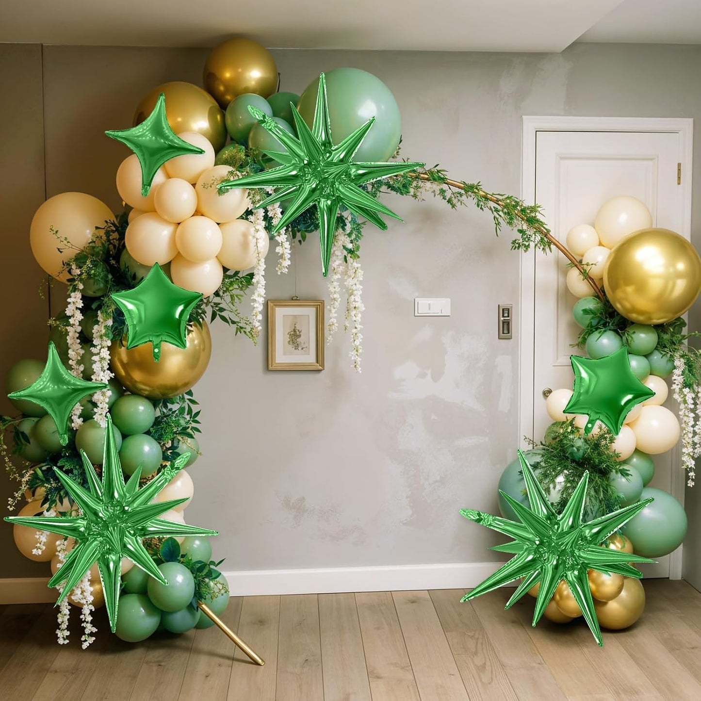 Green Star Balloon,16Pcs Star Foil Balloons Set with 22Inch Explosion Spike Cone Balloons and 10Inch Quadrangle Helium Balloon for Birthday Wedding Baby Shower and Halloween Party Decorations