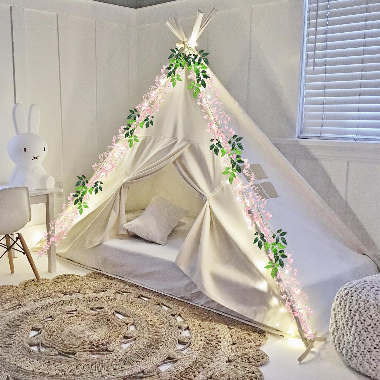 5 Pack Light Pink Wisteria Hanging Flowers, 3.44 Ft Fake Hanging Flowers, Artificial Wisteria Garland Vines for Wedding Room Backdrop Outdoor Patio Garden Decoration