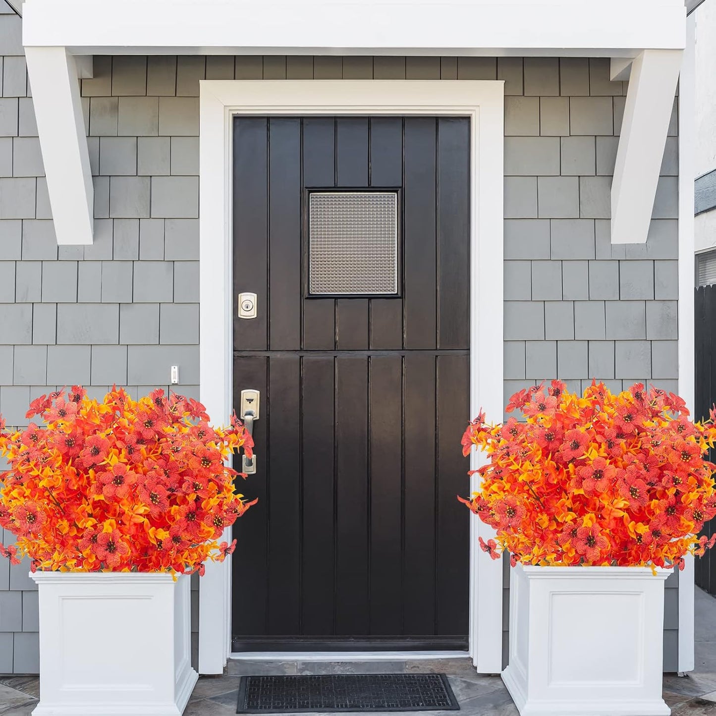 12 Bundles Artificial Fall Flowers Fake Plastic Plants Indoor Outside Hanging Planter No Fade Faux Autumn Plants Thanksgiving Christmas Wedding Party Home Garden Fireplace Décor (Gold Yellow)