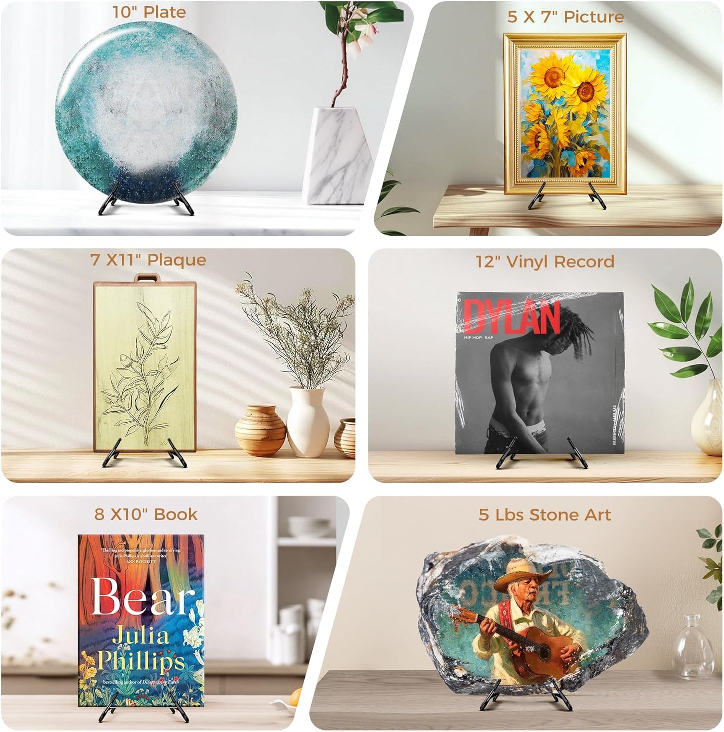 TR-LIFE Plate Stands for Display, 6.5 inch, 2 Pack – Fold-Flat, Stable X-Frame Picture Holder Easels for 6–12 in Plates, Frames and Books, up to 1.5 in Thick