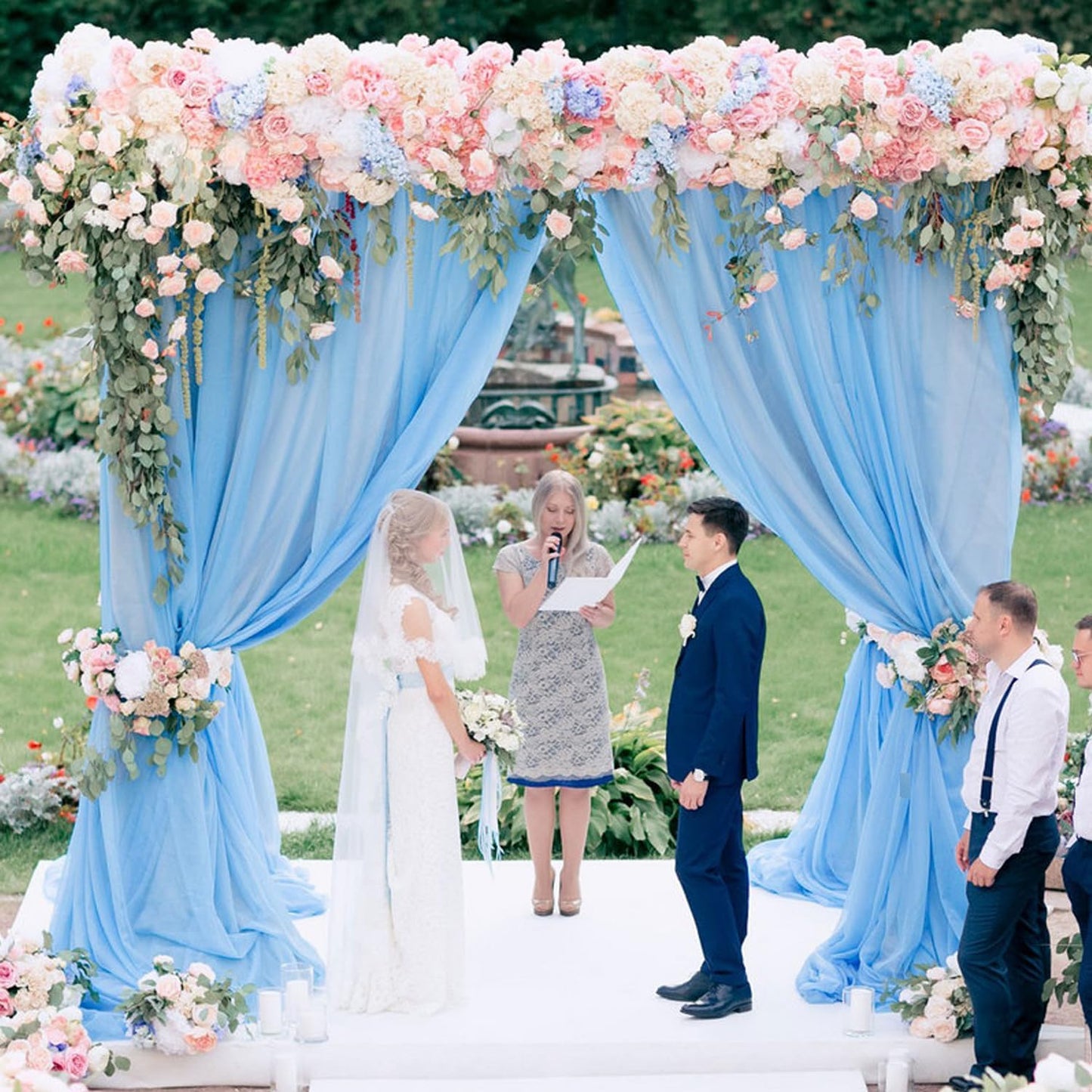 Wokceer Wedding Arch Draping Fabric 2 Panels 28.7" x 20FT Dusty Blue Drapes Sheer Fabric Backdrop Arch Draping Fabric for Wedding Ceremony Birthday Party Bridal Shower Decoration