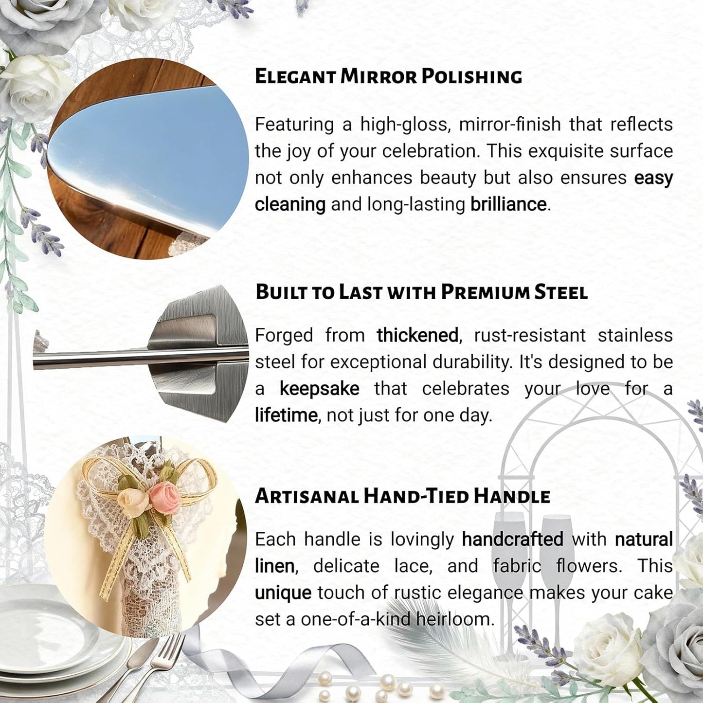 Wedding Cake Knife and Server Set – Rustic Lace Burlap Handle, Stainless Steel Blades, Vintage Wedding Cake Cutting Set for Bride & Groom, Anniversary, Engagement Gift