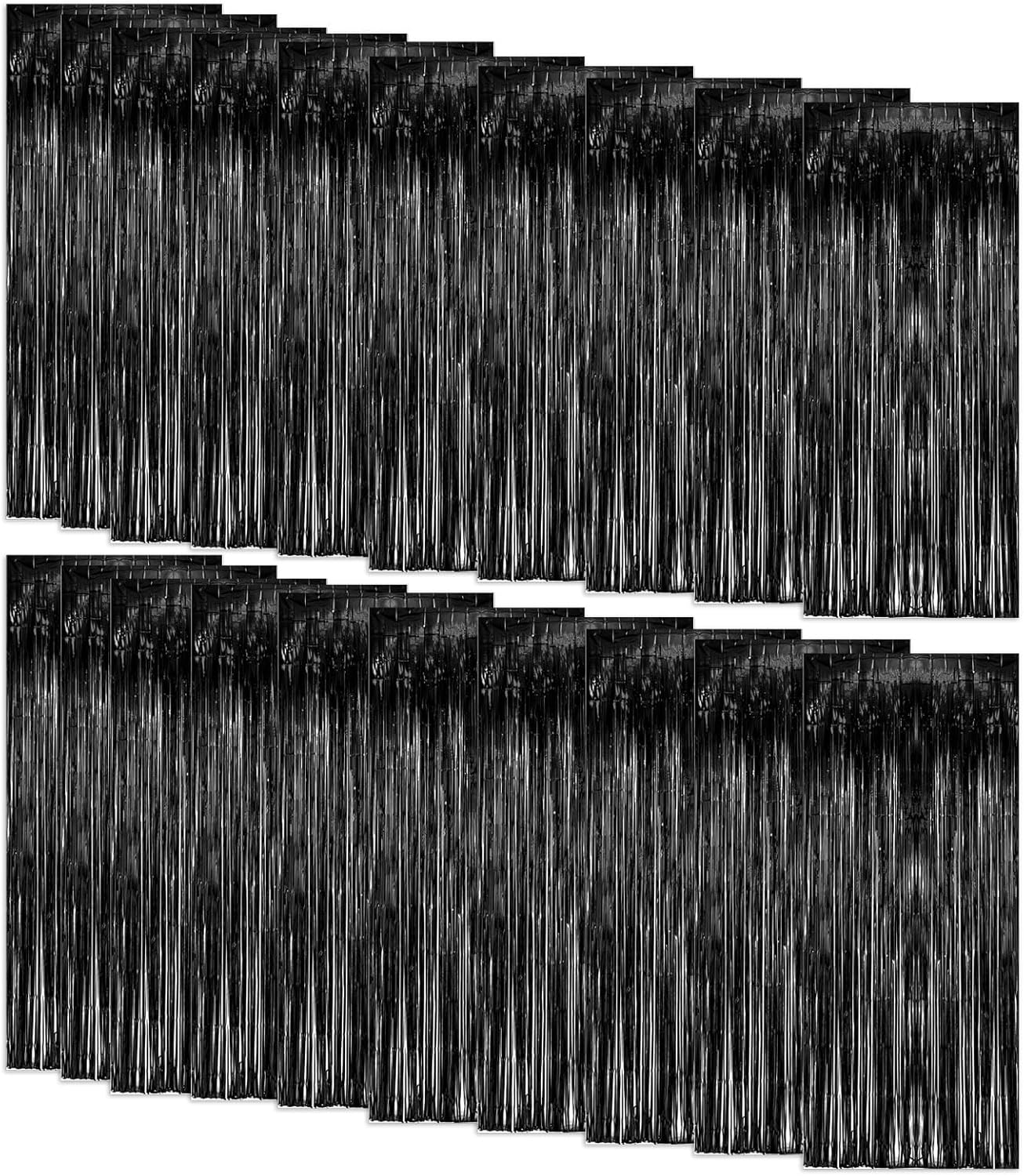 20 Pack Foil Curtain Backdrop Black Metallic Tinsel Foil Fringe Curtains Photo Booth Props for Birthday Wedding Engagement Baby Shower Bachelorette Christmas Holiday Celebration Party Decorations