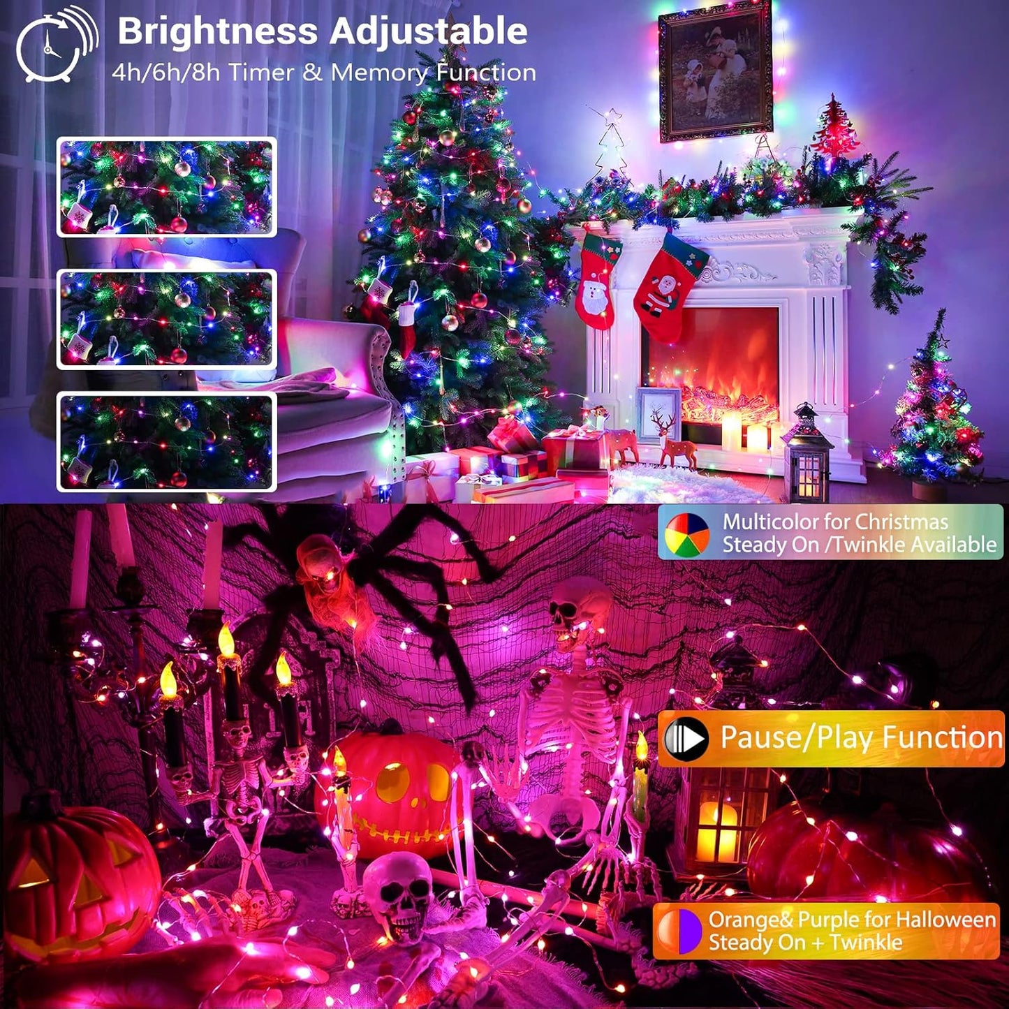 BrizLabs Color Changing Fairy Lights, 66ft 200 LED Rainbow Christmas Fairy Lights with Remote, RGB Xmas Tree Light with Timer, Dimmable Twinkle Light Music Sync for Indoor Xmas Halloween Easter Party