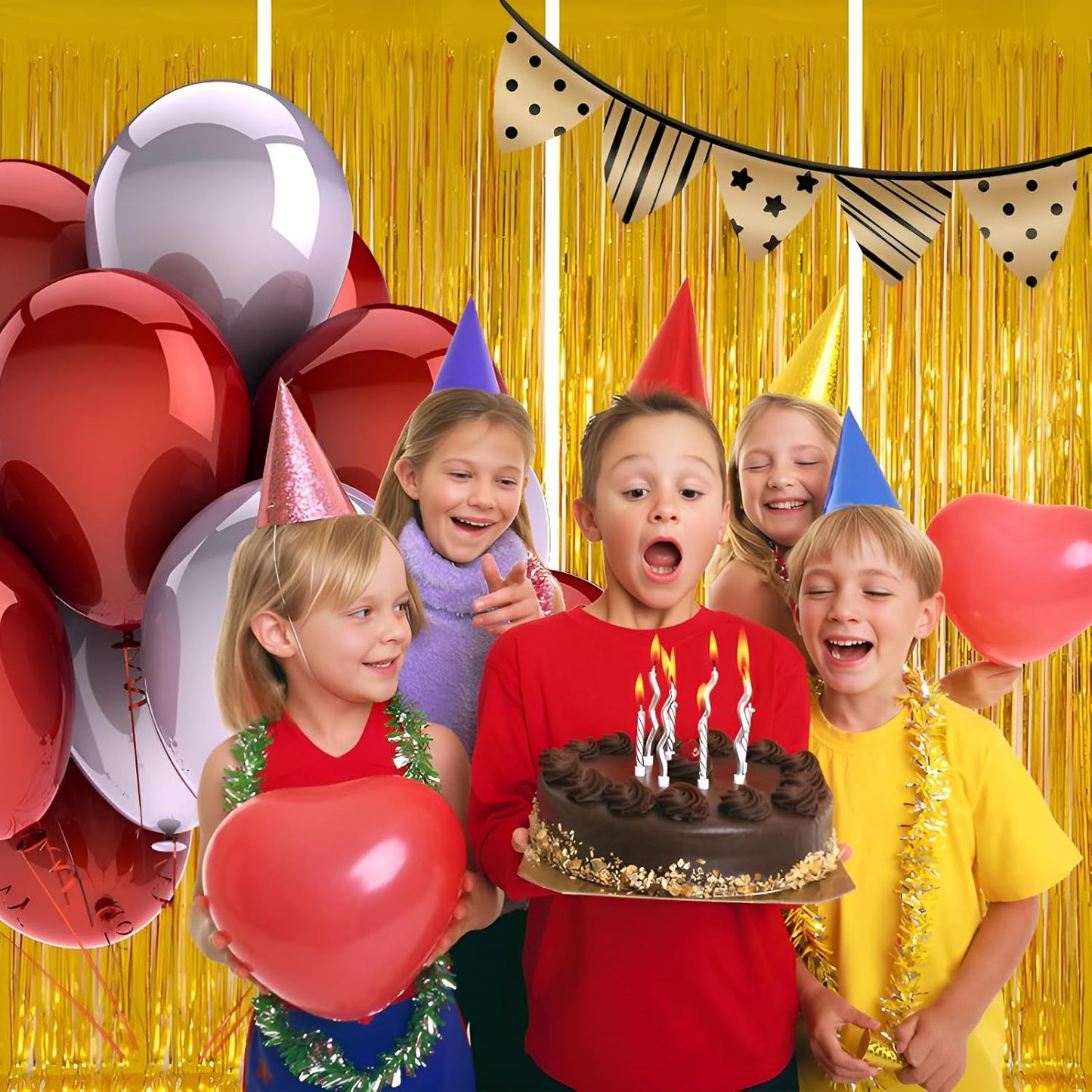 Keyali 4 Pack 3.3 * 8.3 ft Foil Curtain Metallic Tinsel Fringe Curtains Photo Booth Props Backdrop for Birthday Wedding Engagement Baby Shower Christmas Holiday Celebration Partyl,Gold